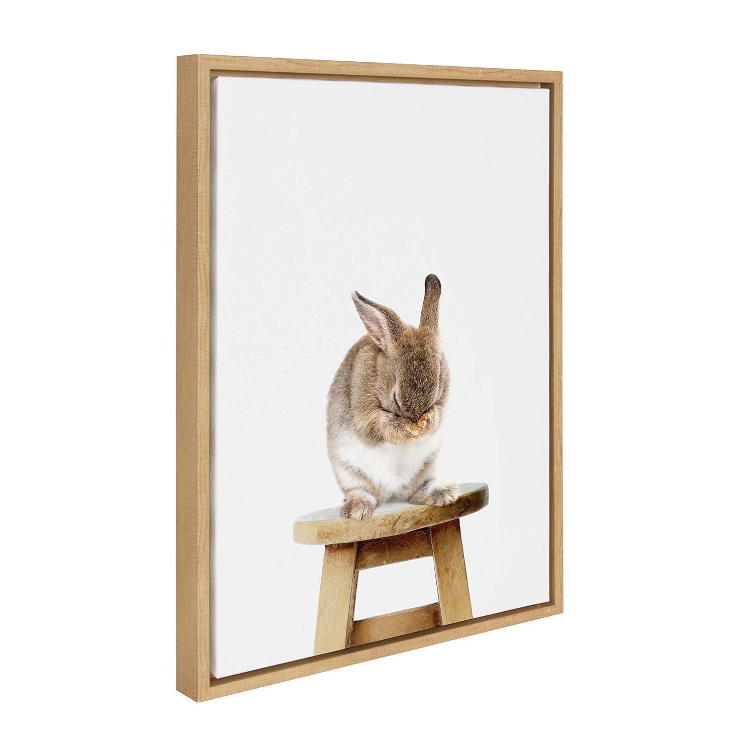 WFSposter Cute Shy Bunny Rabbit Animal Print Portrait Framed Canvas Wall Art,18x24 Natural Whimsical Baby Animal Art for Home Decoration