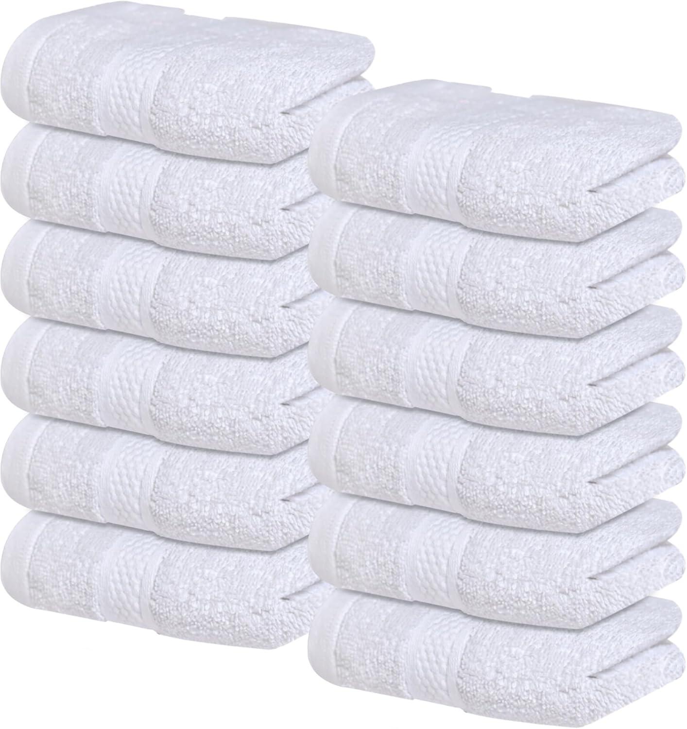 Infinitee Xclusives 12 Pack Premium White Soft Wash Cloths and Face Towels, 13x13 100% Cotton