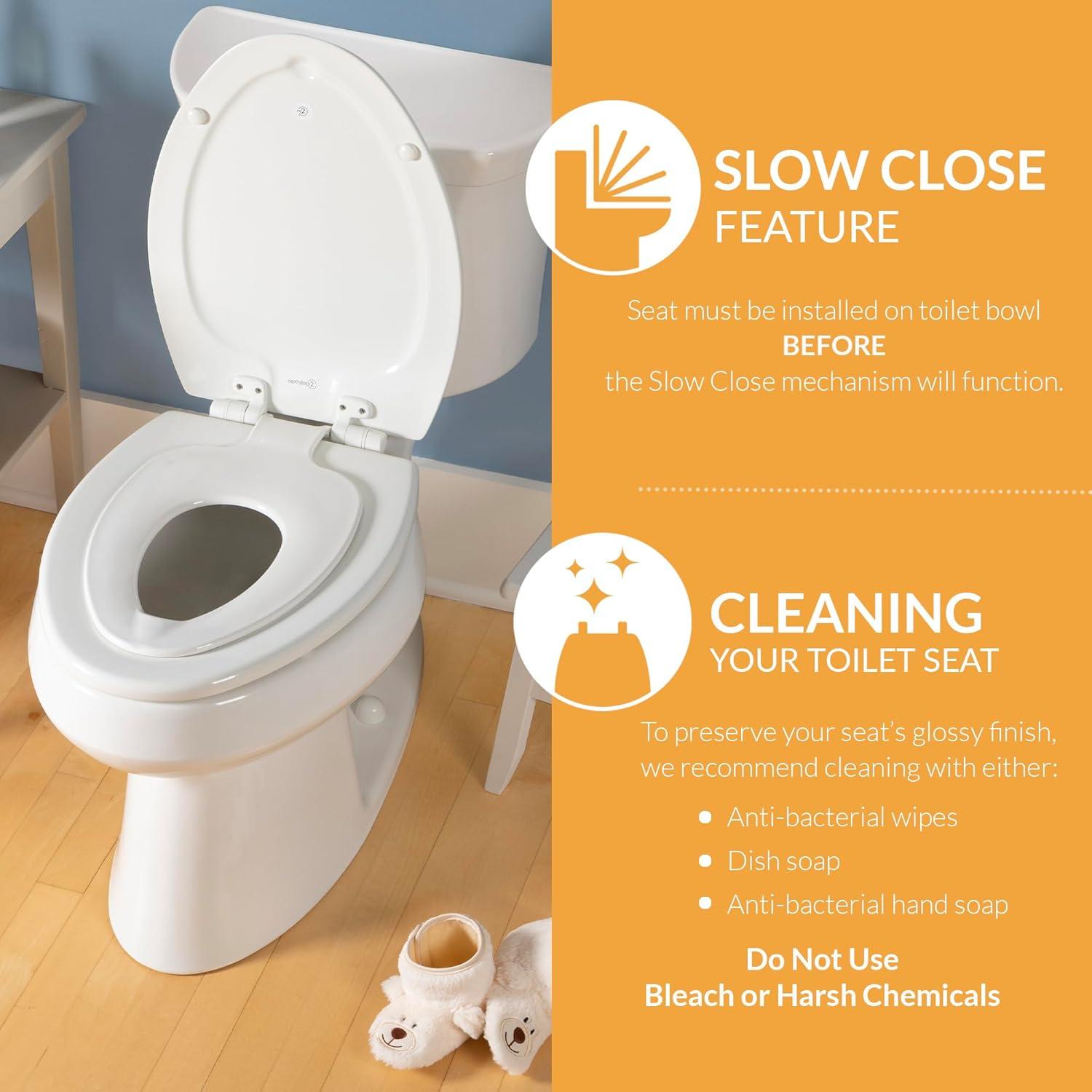 Mayfair NextStep2 Toilet Seat with Built-In Toddler Potty Training Seat, Slow Close, Easy Clean, Magnetic Removable Kids Seat, ELONGATED, Biscuit