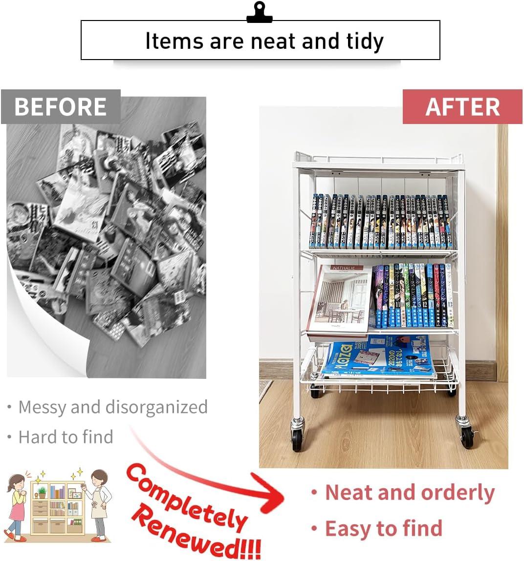 Lumizone Foldable Book Cart 6-Tier Large Capacity Bookshelf Single Sided V-Shaped Sloped Shelves With brake Wheels With PegBoard Slim Rolling Utility Cart Storage Rack, Home Shelves and Office(Black)