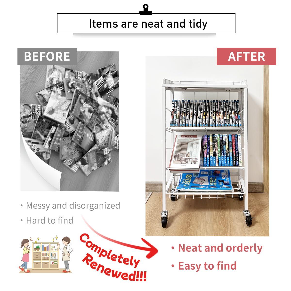 Lumizone Foldable Book Cart 6-Tier Large Capacity Bookshelf Single Sided V-Shaped Sloped Shelves With brake Wheels With PegBoard Slim Rolling Utility Cart Storage Rack, Home Shelves and Office(Black)