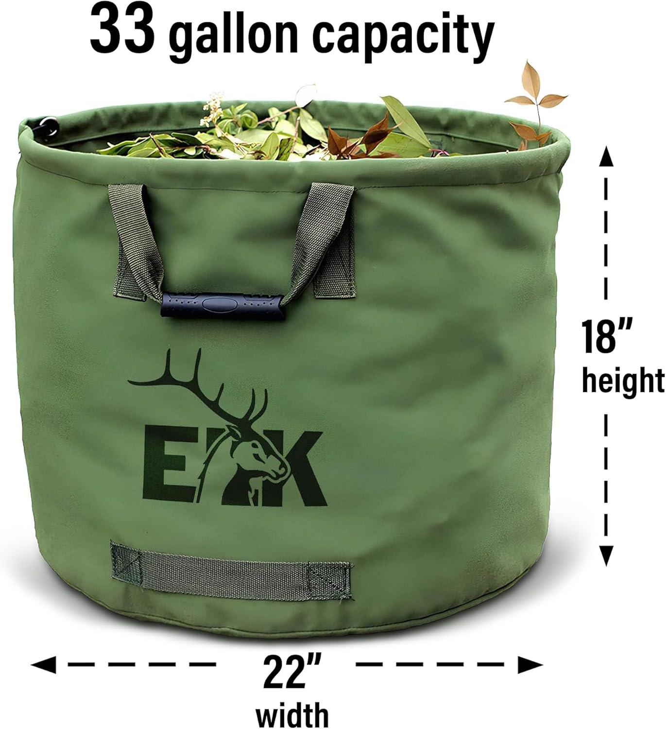 ELK 33-Gallon Multipurpose Garden Leaf Waste Bag - Durable Canvas for Yard Cleaning, Harvesting, and Storage - Heavy Duty with Rubber Handles and PVC Elastic Bone