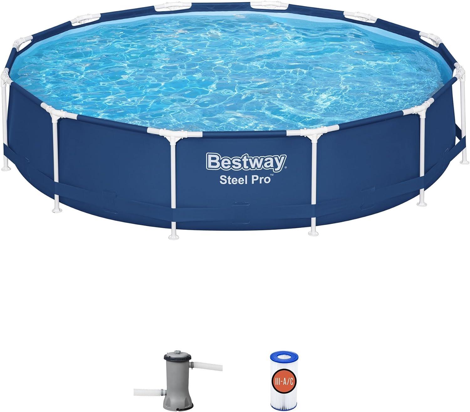 Bestway Steel ProRectangular Metal Frame Above Ground Outdoor Backyard Swimming Pool