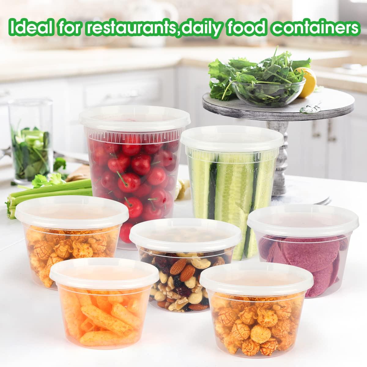 [50 Pack,16oz, 32oz ] Food Storage Containers with Lids- BPA-Free | Leakproof | Airtight | Stackable Plastic Deli Containers (Includes 10 Spoons & 10 Forks) , Dishwasher, Microwave & Freezer Safe
