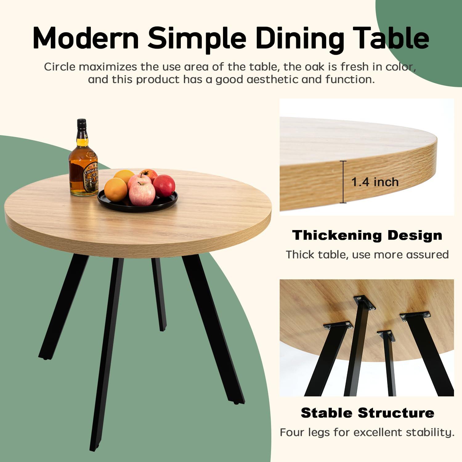 CangLong 35.5" Round Dining Table Mid-Century Modern Table with Solid Metal Legs Leisure Table for Home, Conference, Office & Restaurant, Oak