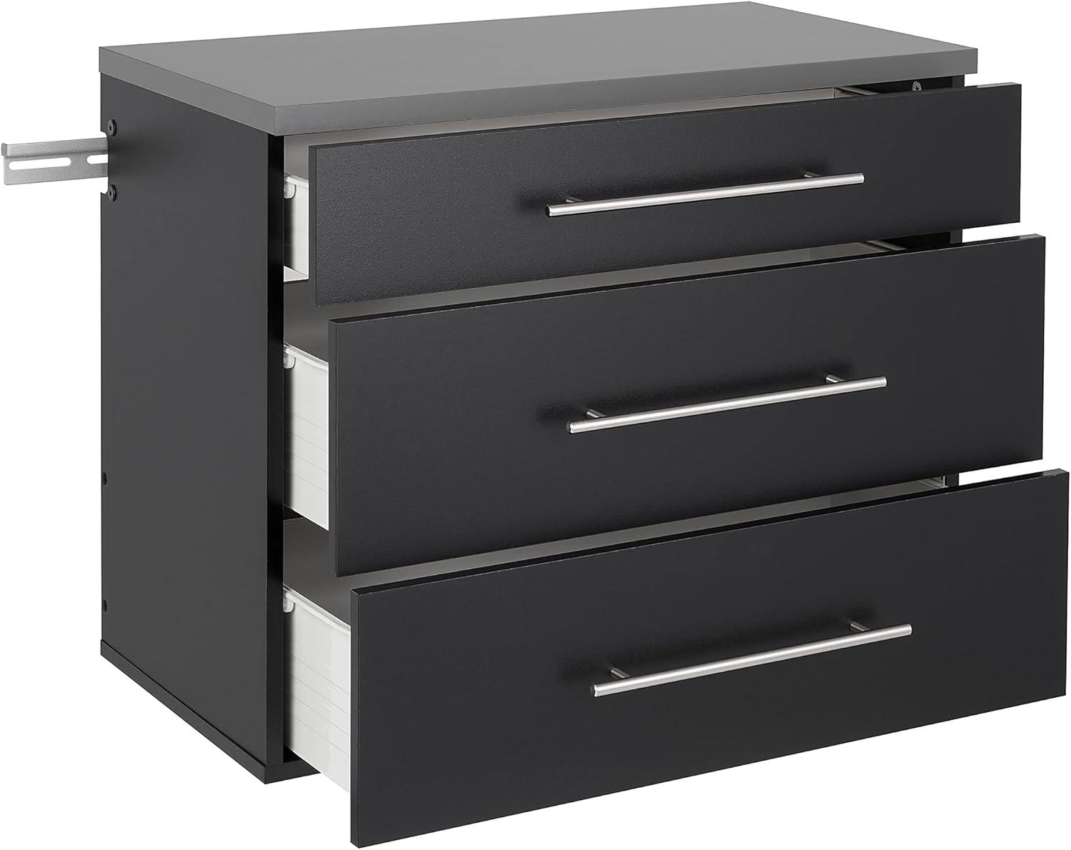 Versatile Wall-Mounted Black Laminated Composite Wood 3-Drawer Cabinet