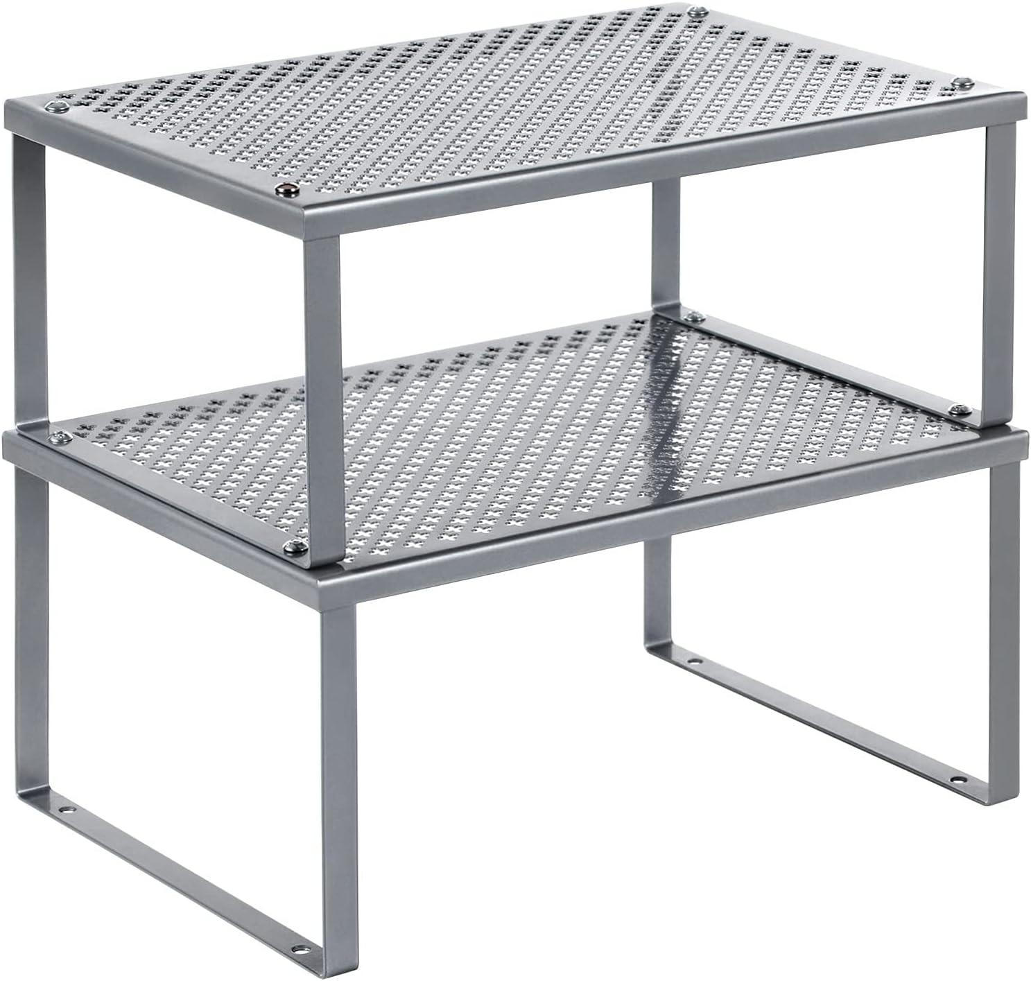 2 Pack Cabinet Organizers Shelf, Kitchen Counter Shelves, Metal Spice Rack, Kitchen Storage, Stackable, Expandable, Silver