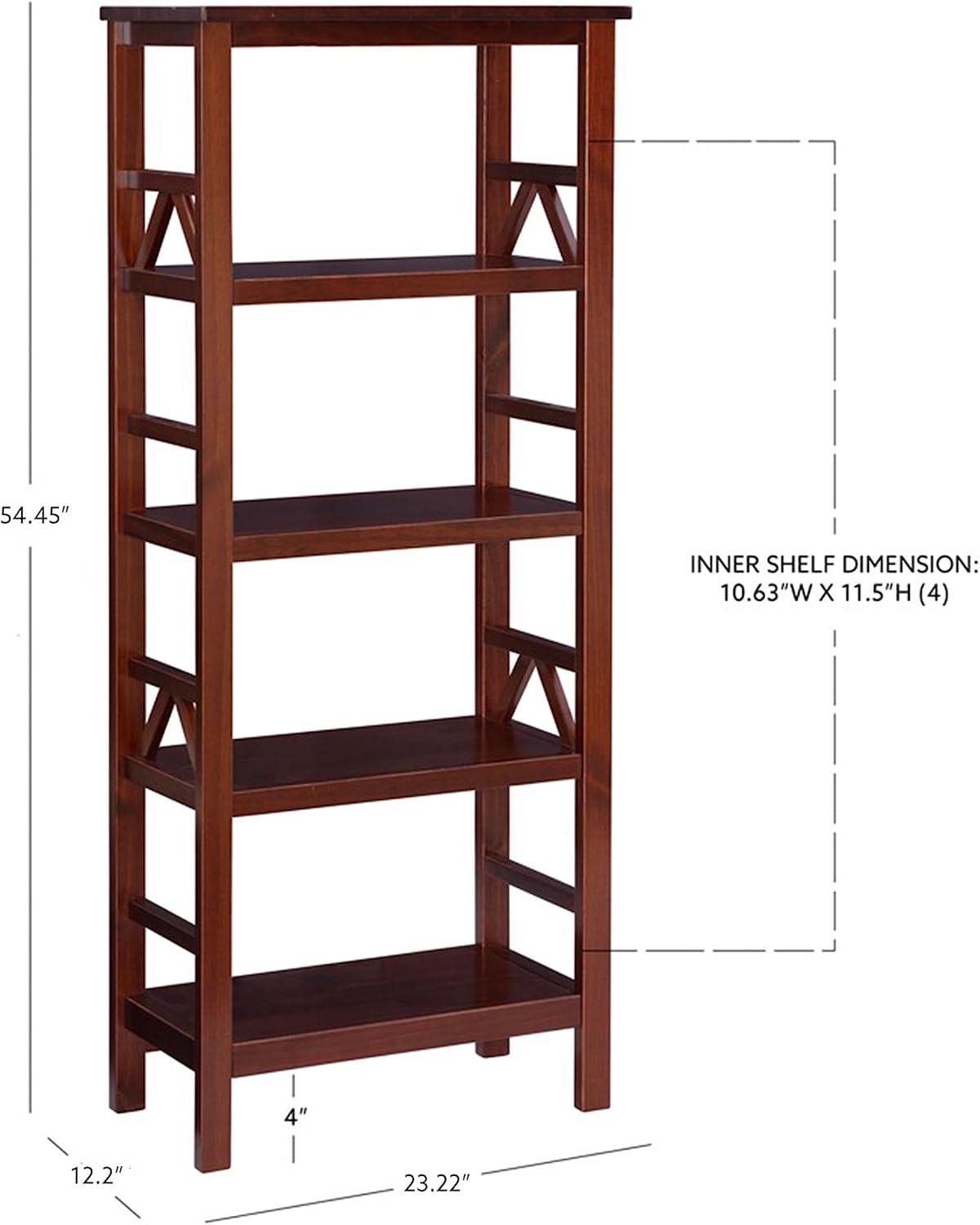 54.45" Titian Transitional Solid Wood Display and Storage Bookshelf Brown - Linon: Mid-Century Modern, 4 Fixed Shelves