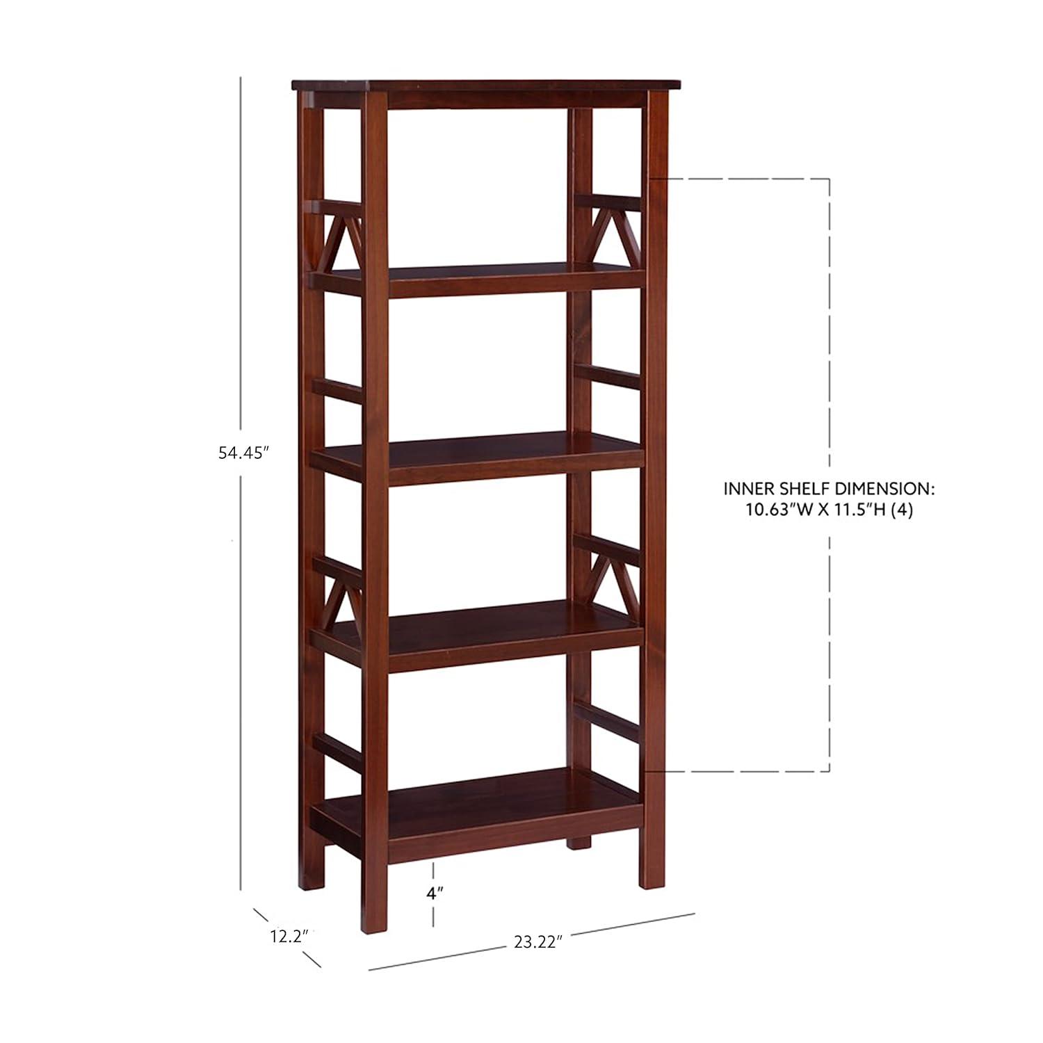 54.45" Titian Transitional Solid Wood Display and Storage Bookshelf Brown - Linon: Mid-Century Modern, 4 Fixed Shelves