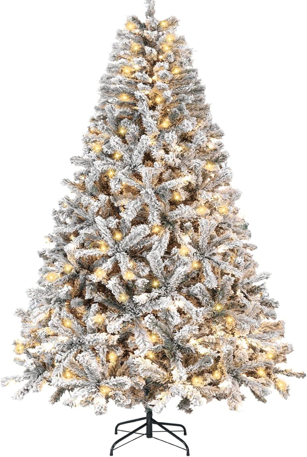 7.9 ft Snow Flocked Pre-Lit White LED Christmas Tree