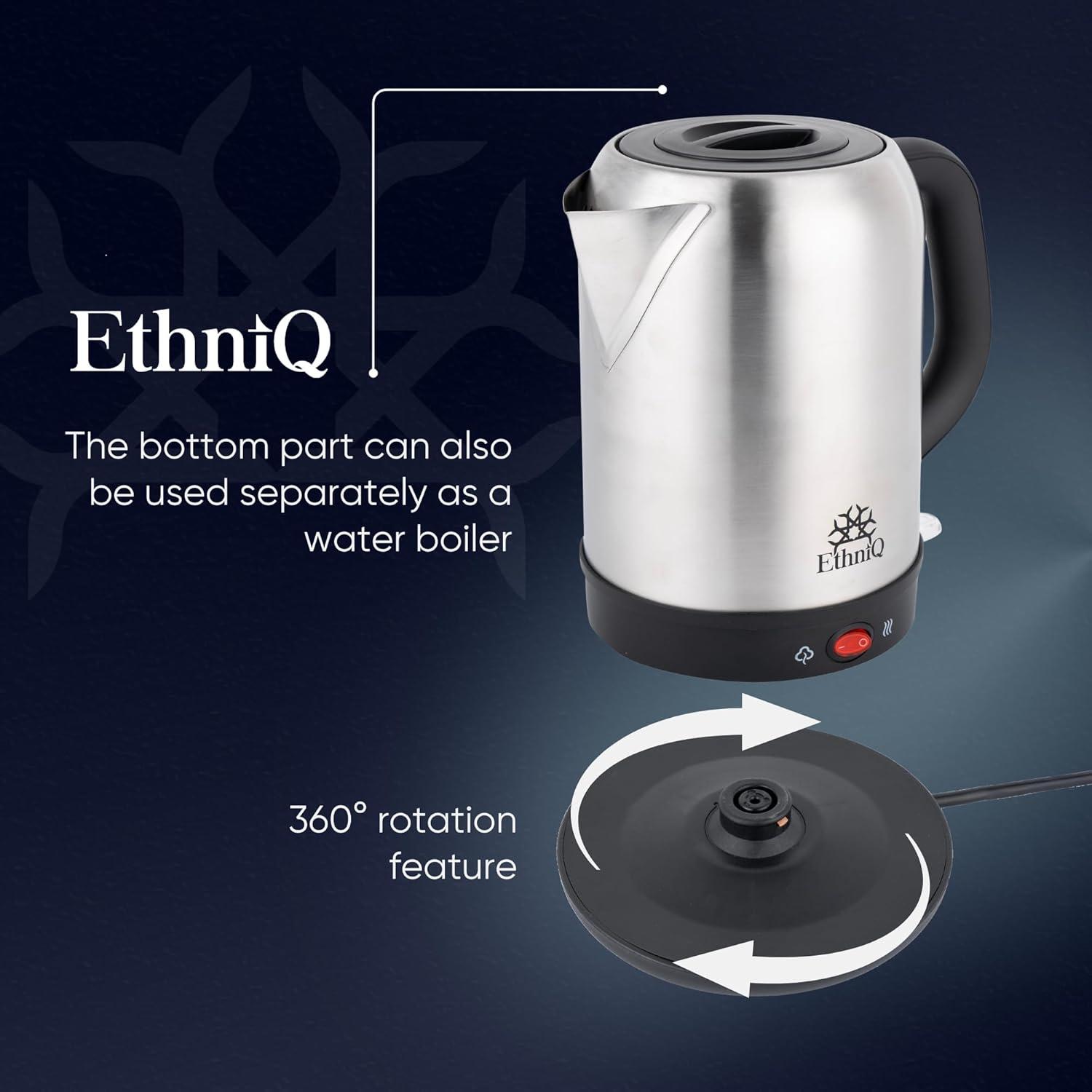 Ethniq TeaVibe Electric Turkish Tea Maker - Stainless Steel 120V Double Pot Kettle & Infuser, Boil-Dry Protection, Auto Shut-Off & Keep Warm Function, 1.7L Kettle + 1L Teapot Capacity