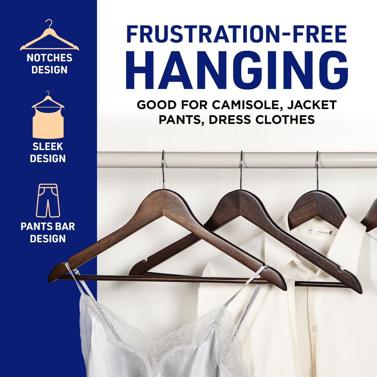 Lifemaster Solid Wooden Hangers for Clothes - Heavy Duty Suit Hanger Set with Chrome 360° Swivel Hook