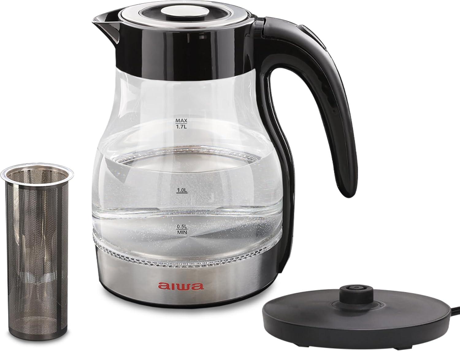 Aiwa 2 in 1 Black Infusion Kettle Boil and Brew with Removable Stainless Steel Tea Infuser