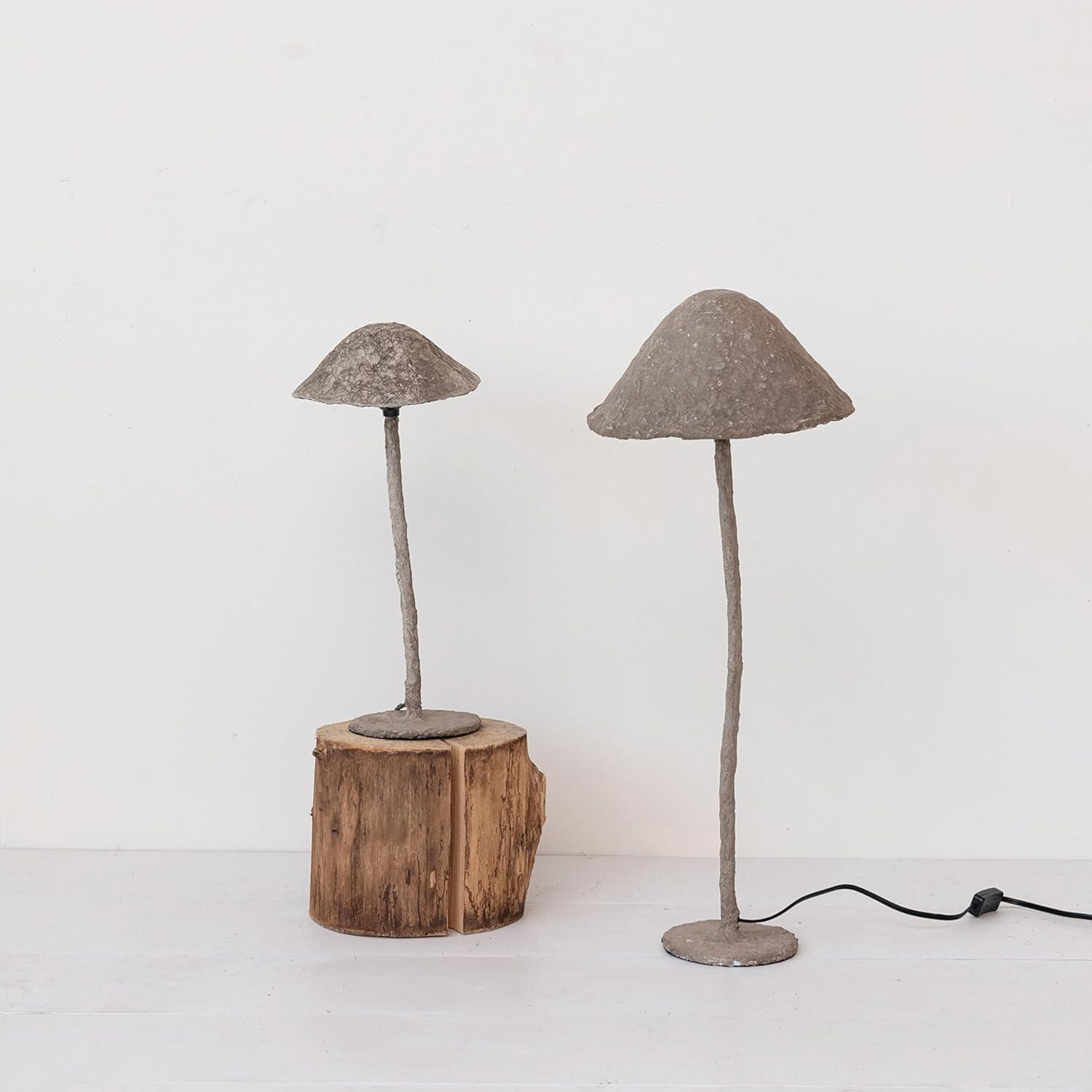 Creative Co-Op Handmade Paper Mache and Metal Mushroom Table Lamp, Grey