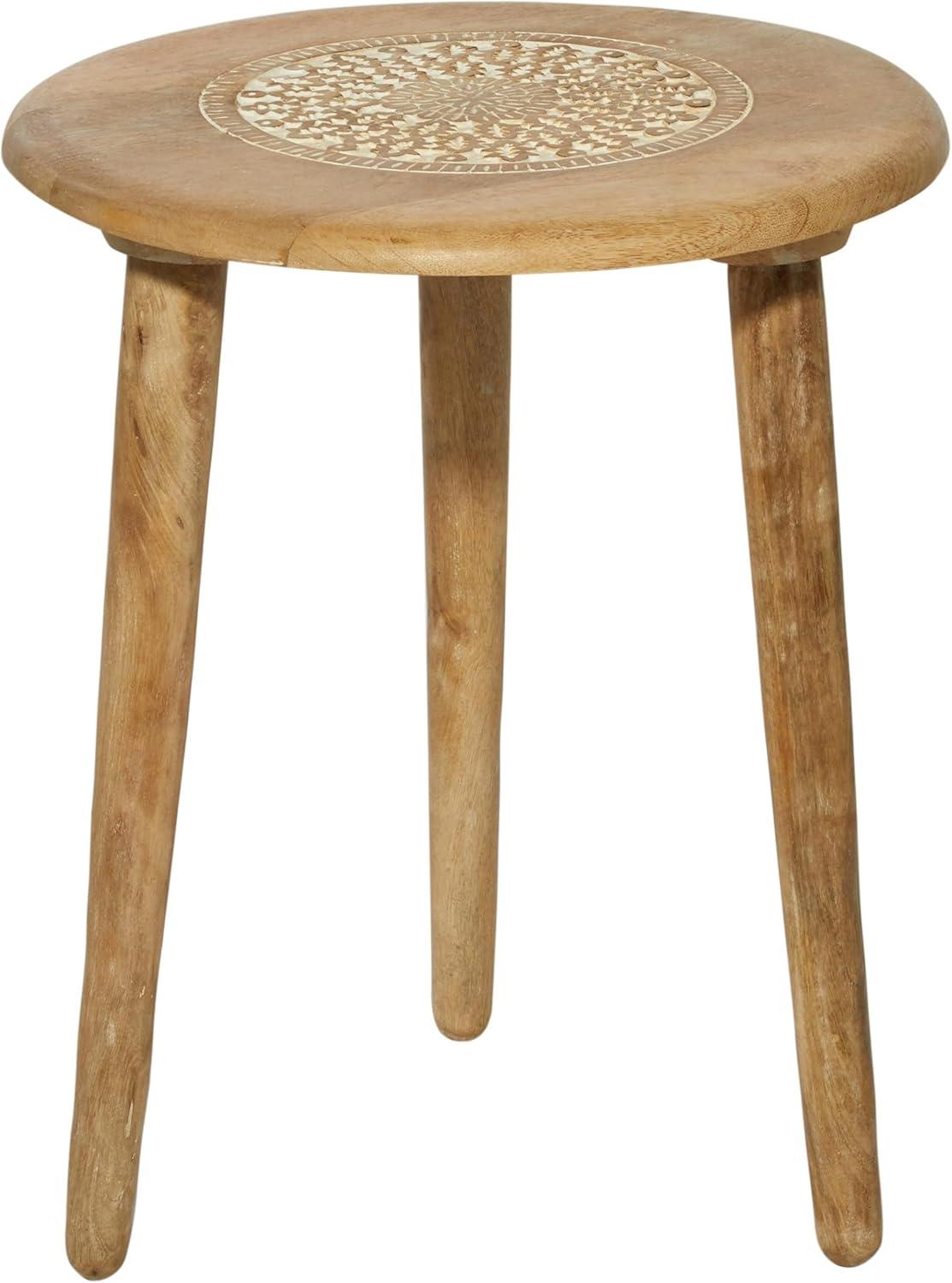 Traditional Mango Wood Carved Tripod Accent Table Brown - Olivia & May