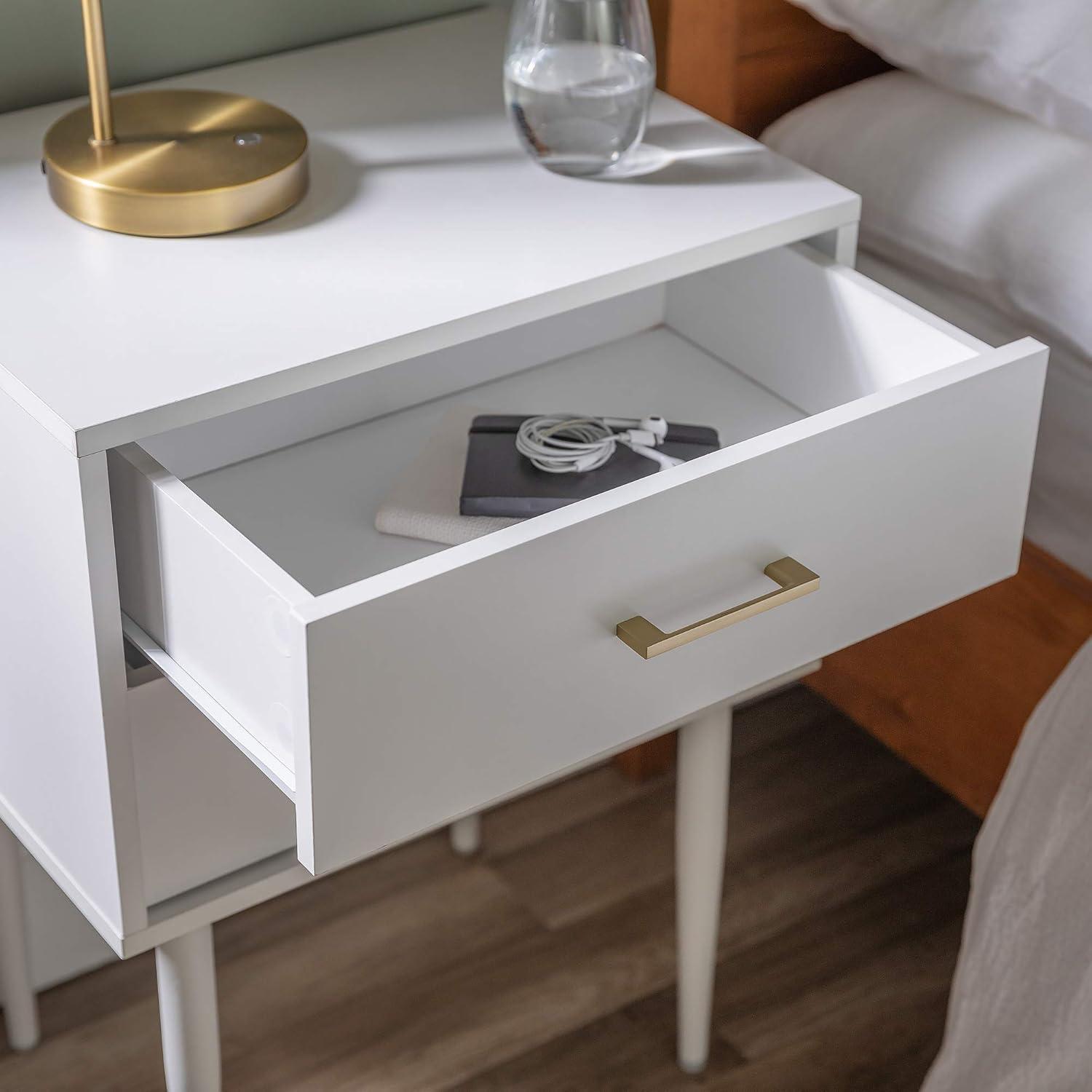 Modern Side Table with Metal Handles - White