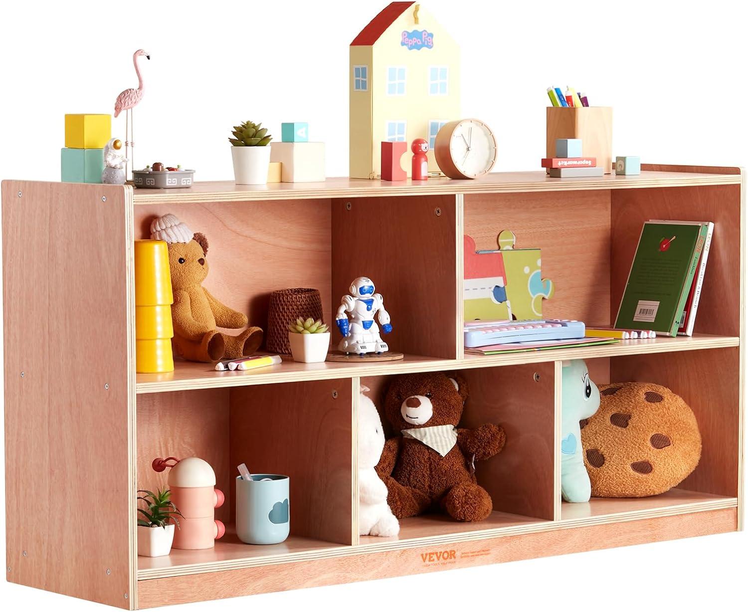 Brown Wooden Kids Toy Storage Organizer with Cubes