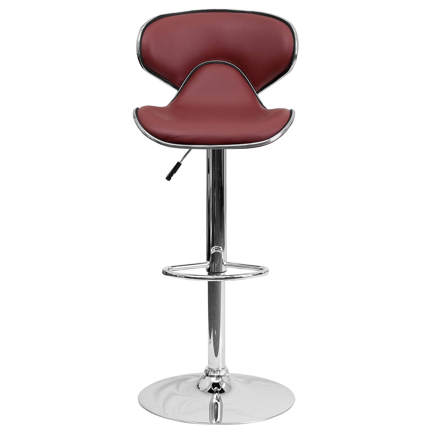 Flash Furniture Contemporary Cozy Mid-Back Burgundy Vinyl Adjustable Height Barstool with Chrome Base