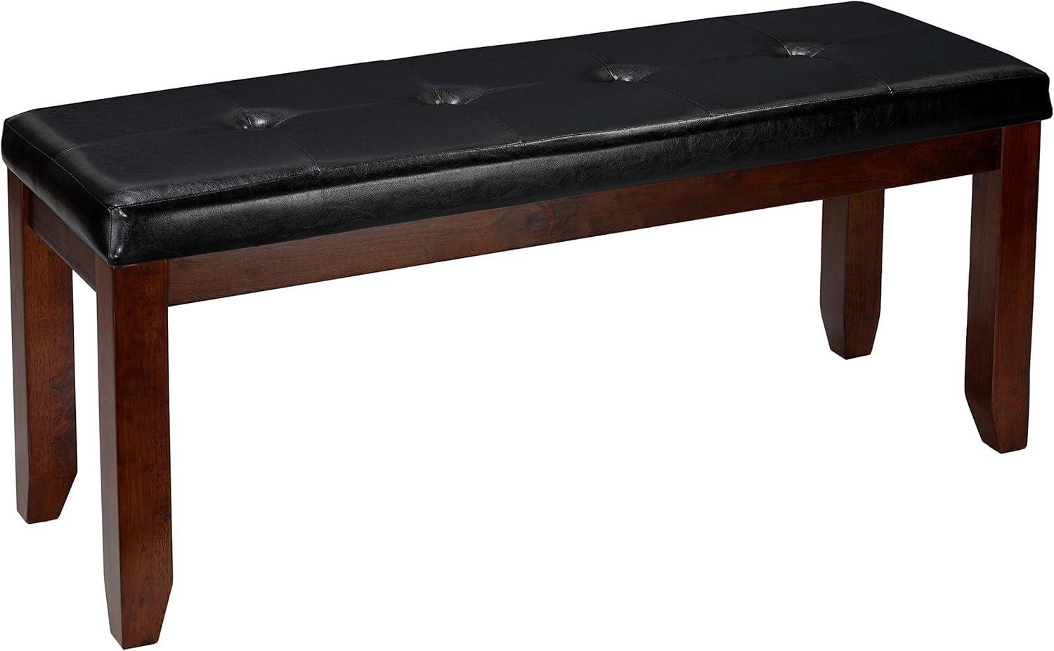 Cortesi Home Mandi Dining Bench, Solid Wood & Tufted Black Faux Leather