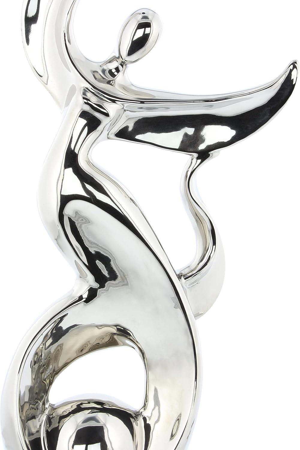 Silver Abstract Ceramic Dancer Statue with Black Base