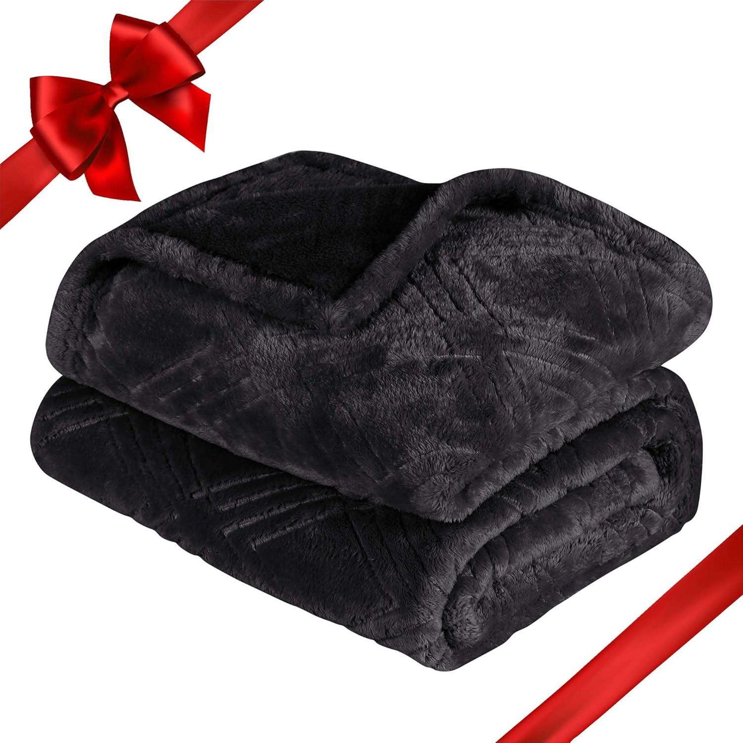 Superior Alaska Fleece Diamond Fluffy Blanket, Throw, Black