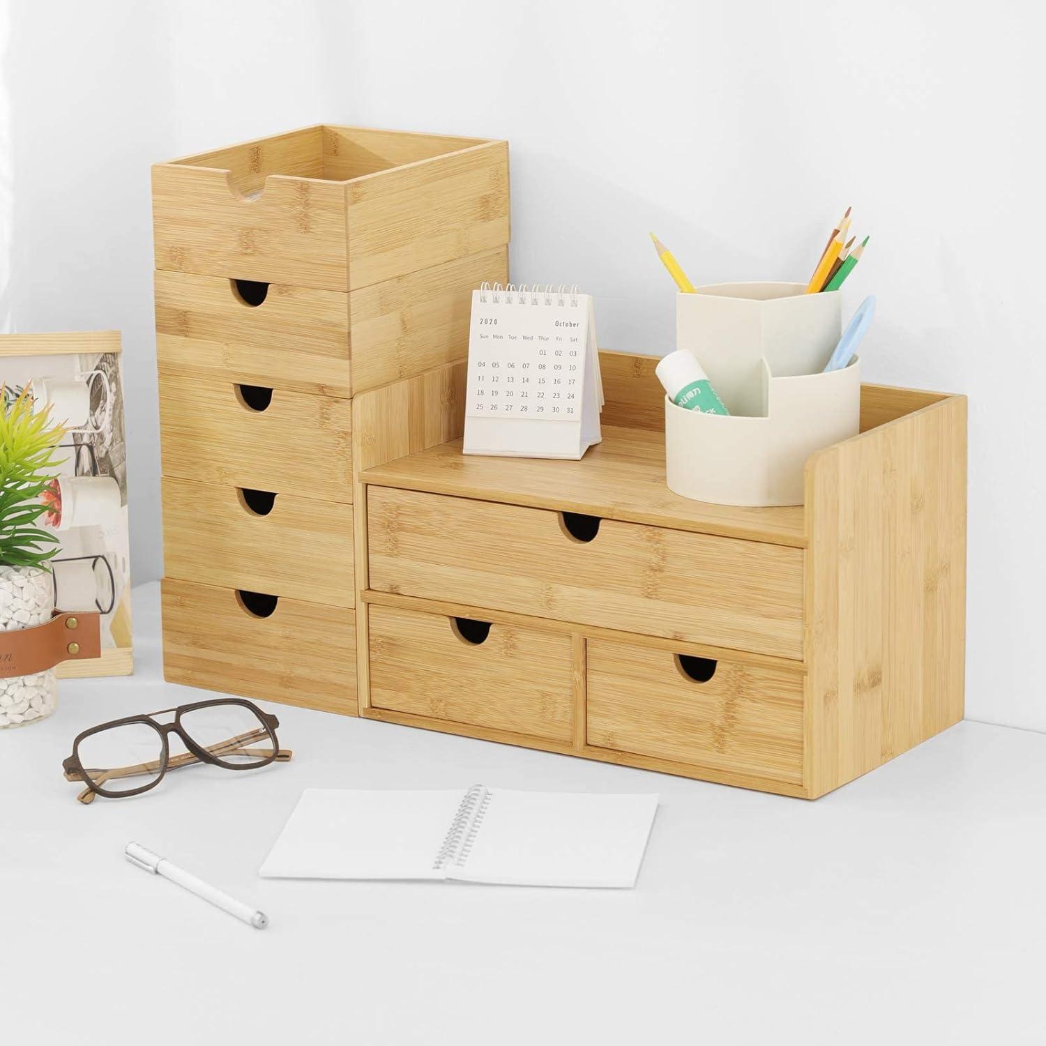 Mini Bamboo Desk Organizer with 3 Drawers