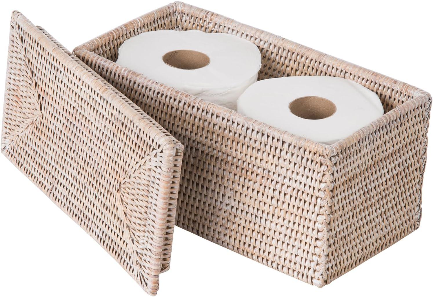 La Jolla Rectangular Rattan Box, White-Wash Toilet Roll Storage Basket (1030101)