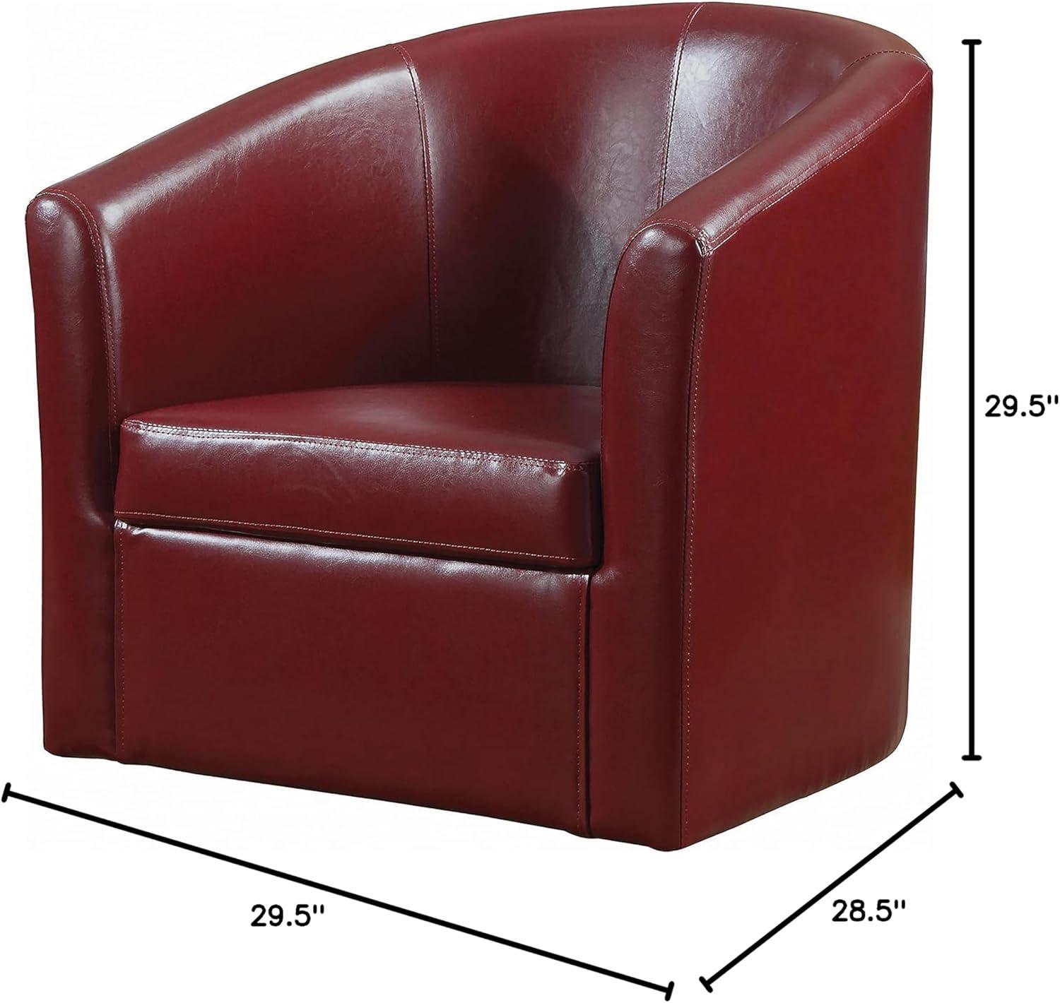 Coaster Contemporary Faux Leather Swivel Barrel Back Accent Chair in Red