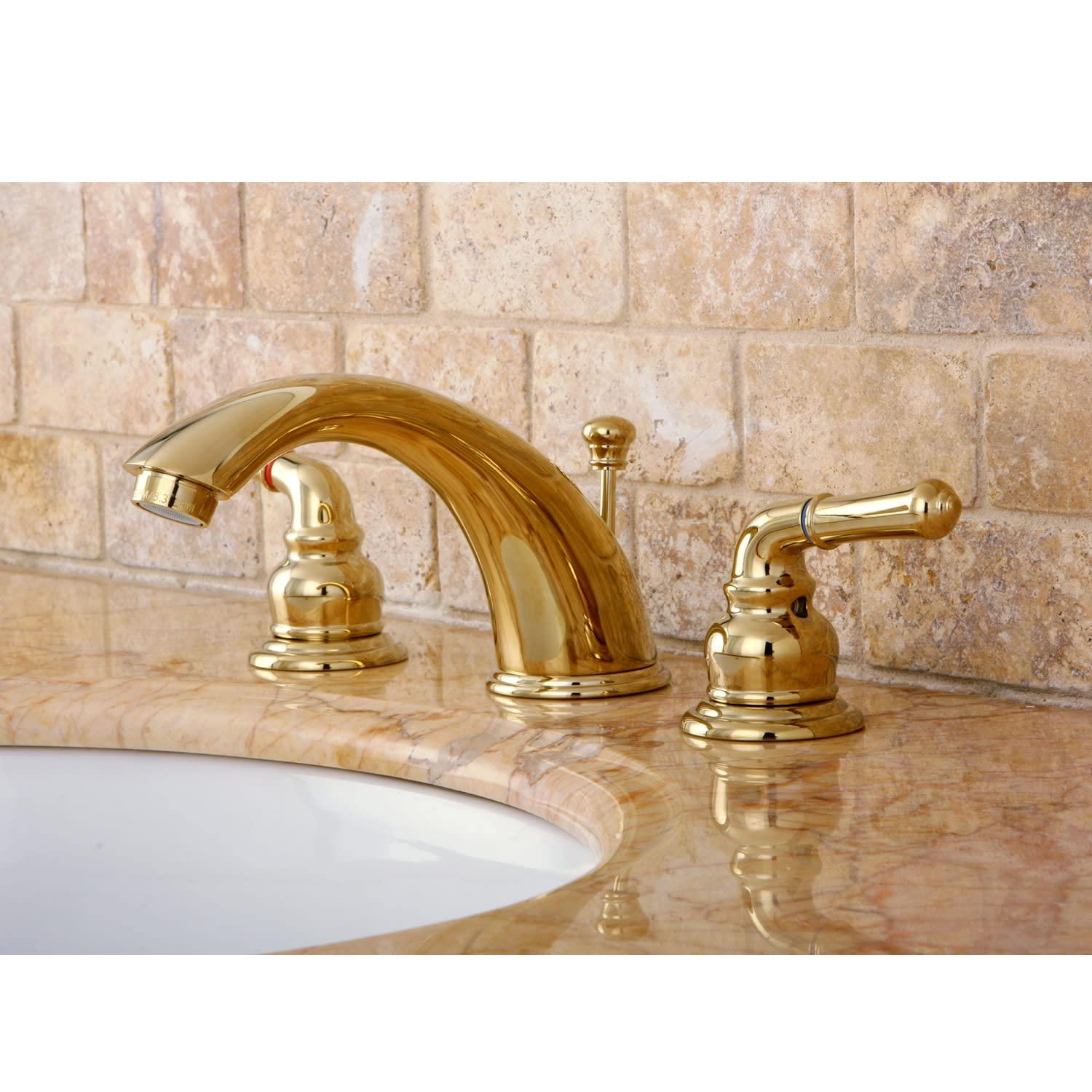 Kingston Brass KB968 Kingston Brass Magellan Two-Handle 3-Hole Deck Mount Widespread Bathroom Faucet with Retail Pop-Up Drain