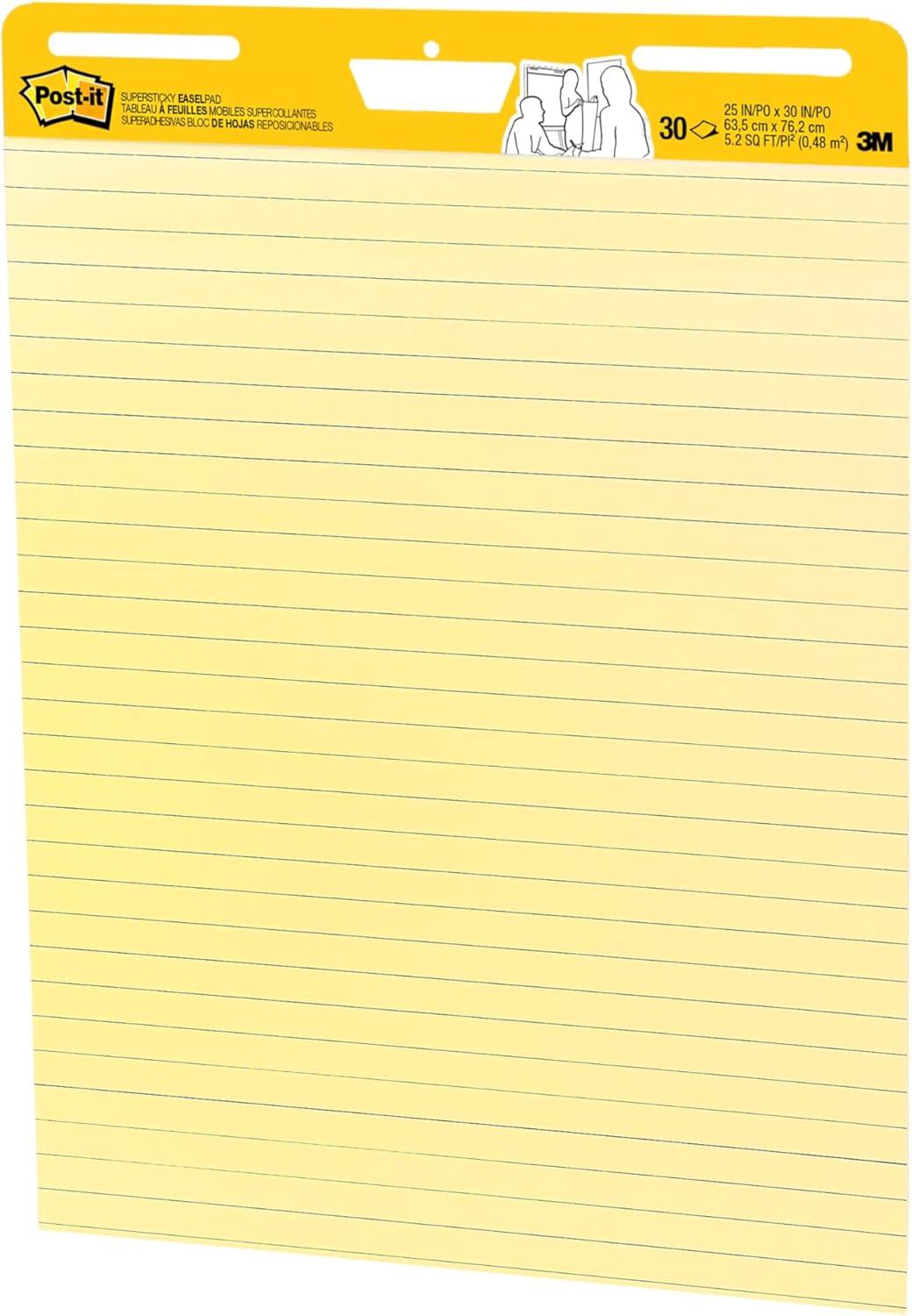 Postit-Vertical-Orientation Self-Stick Easel Pad Value Pack, Presentation Format (1.5" Rule), 25 x 30, Yellow, 30 Sheets, 4/Carton