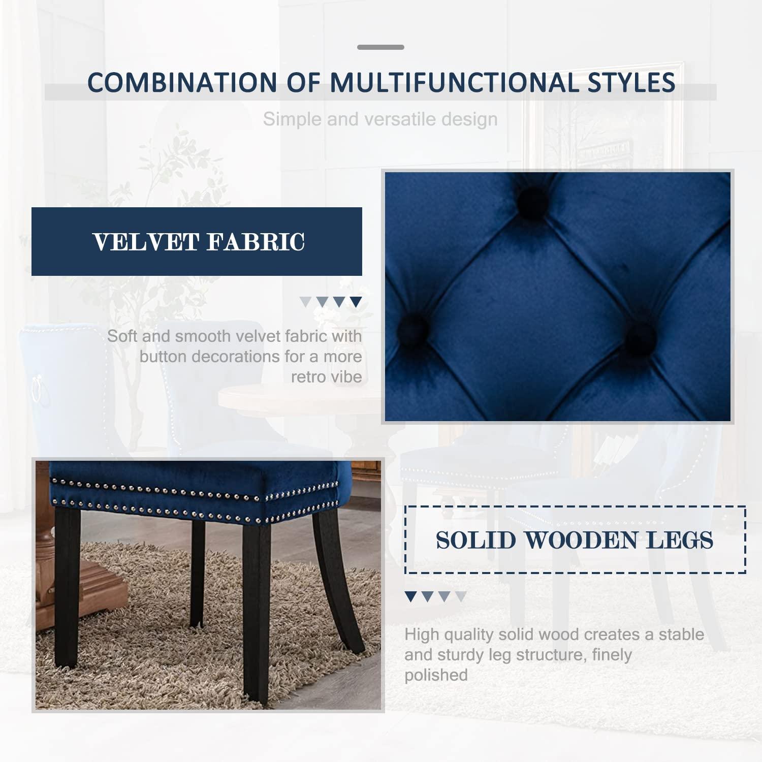 Tzicr Tufted Dining Chairs Set of 6, Upholstered Dining Chairs with Nailhead Back, Nailhead Trim, Velvet Dining Chairs for Kitchen/Bedroom/Dining Room(Blue)