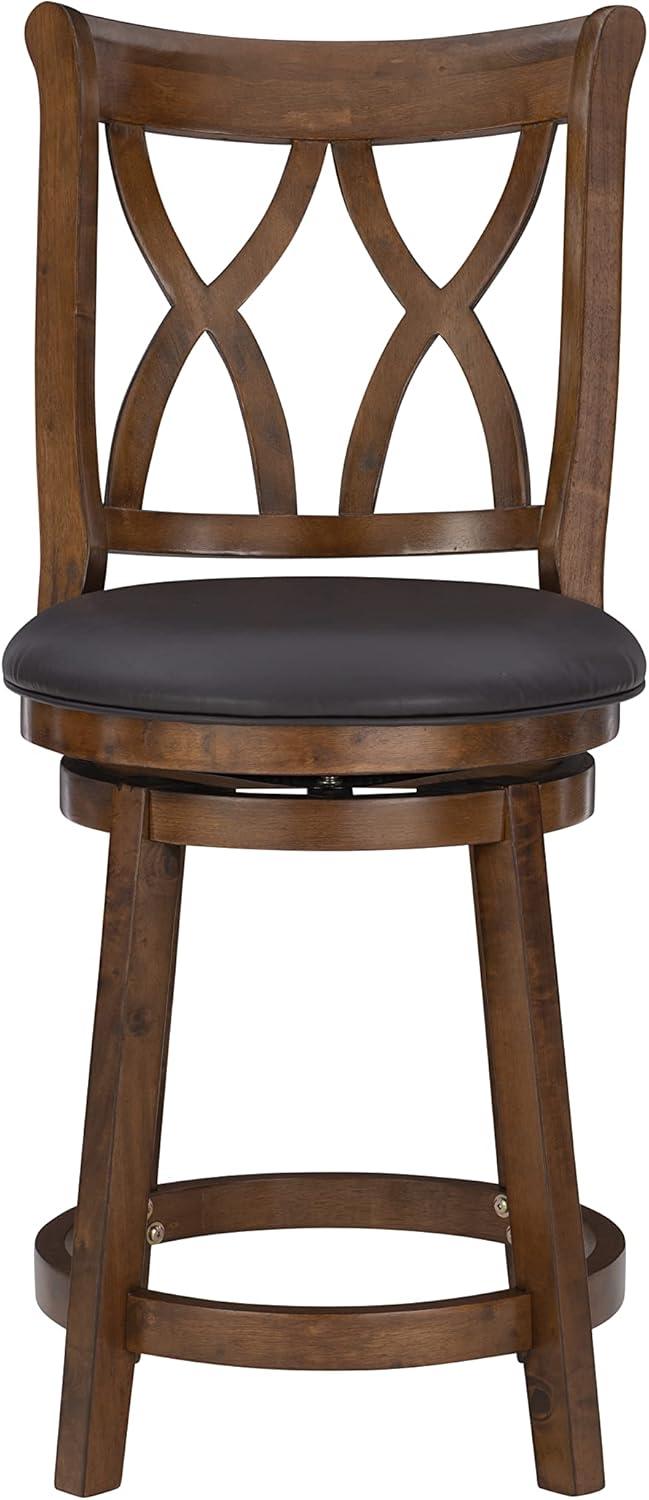 Carmen Traditional Black and Tan Swivel Counter Stool in Rubberwood