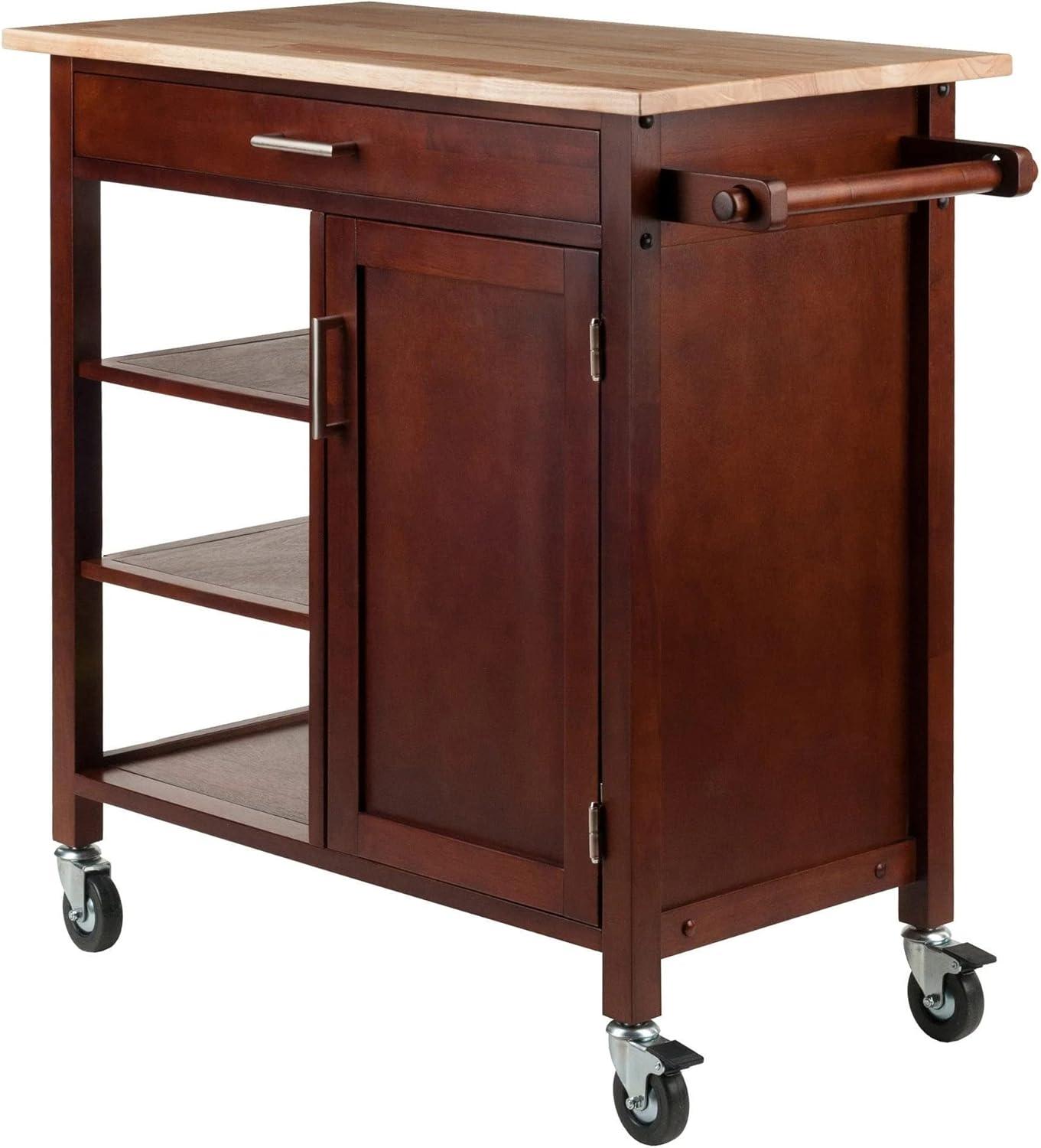 Marissa Kitchen Cart Walnut - Winsome: Solid Beechwood Top, Enclosed Cabinet, Locking Casters