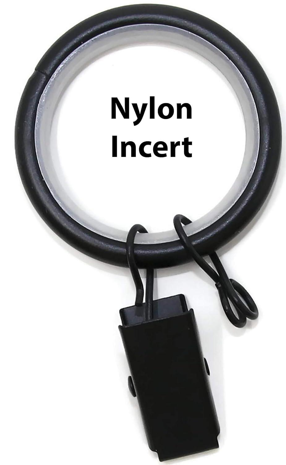 Matte Black Steel Curtain Rod Rings with Clips, 8 Pieces