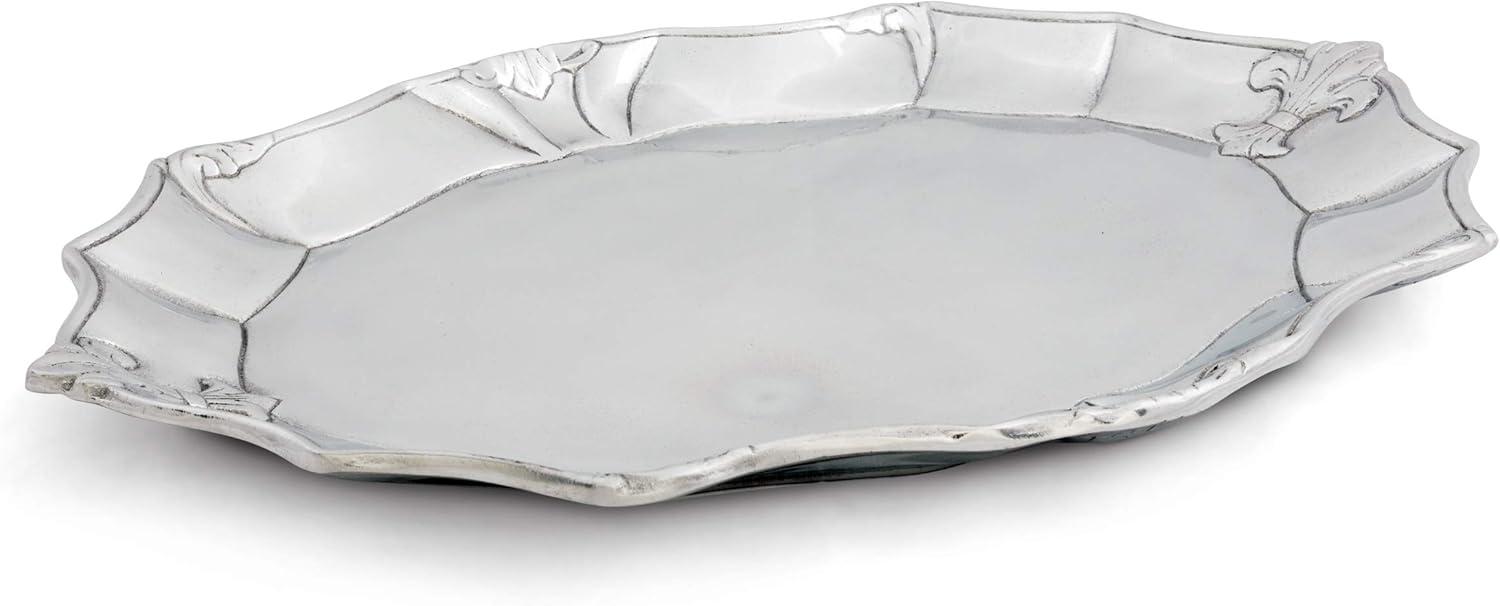 Elegant Aluminum Oval Serving Platter with Fleur-De-Lis Design