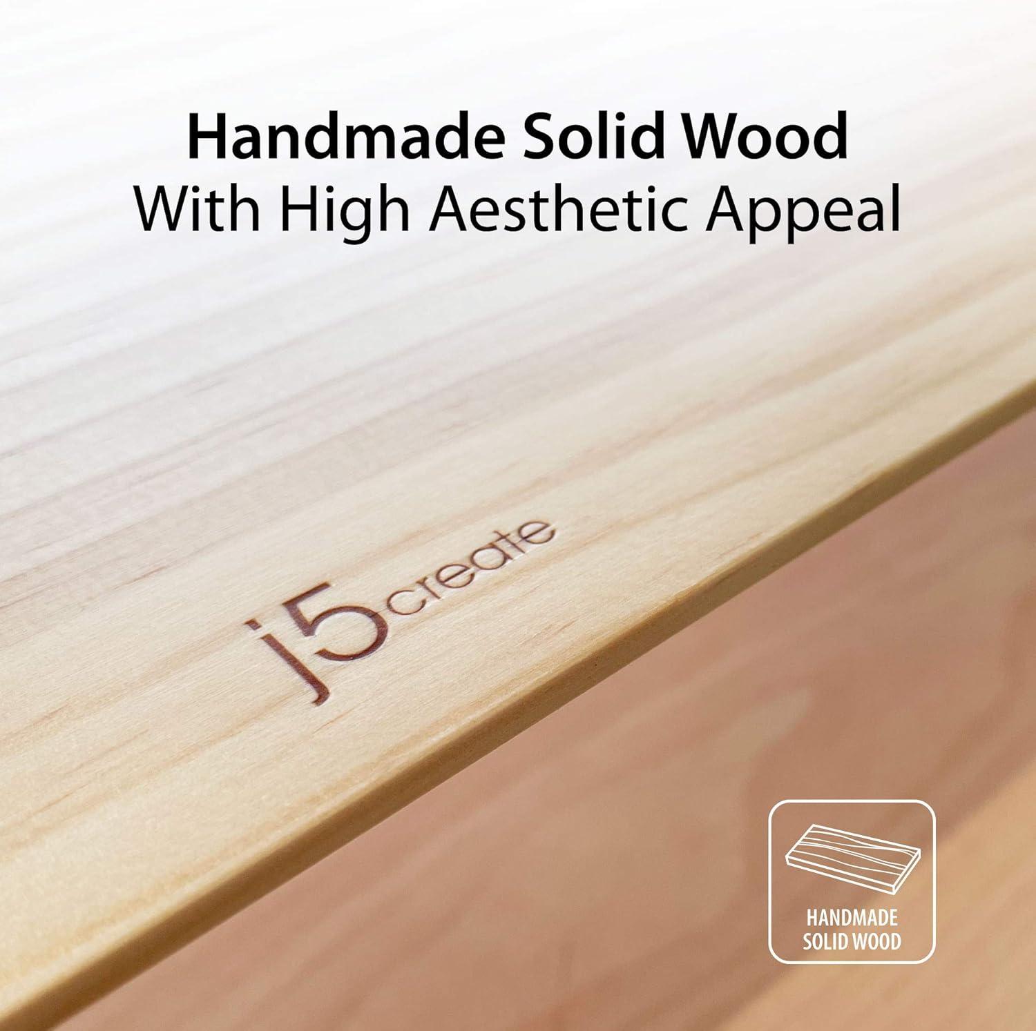 j5create Wooden Monitor Stand with USB Type C/HDMI Docking Station - USB 3.1 C to C Cable Included - Handmade Wood Panel with Aluminum Riser for Computer Screens, Laptops, TV