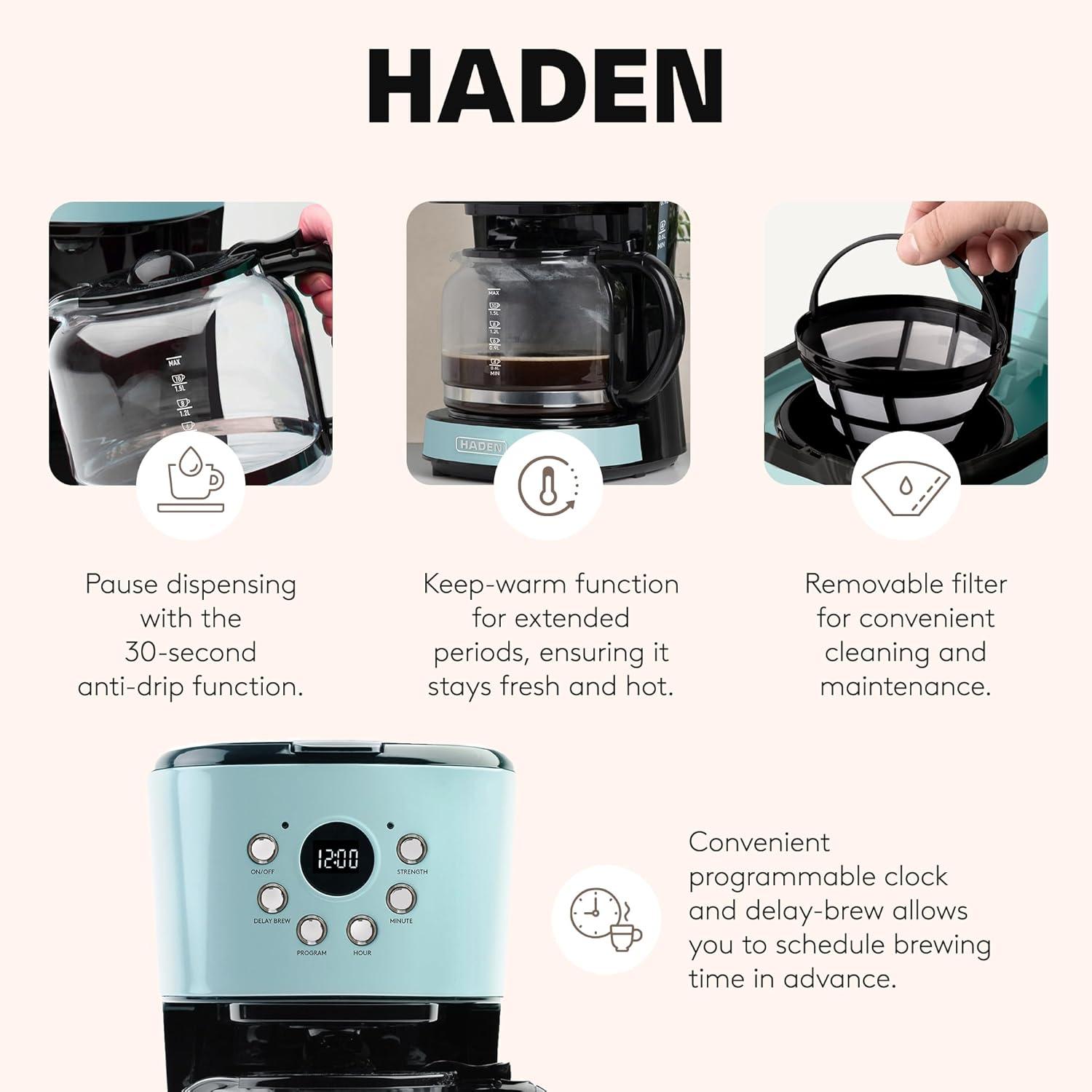 Haden Coffee Machine, 12 Cup Programmable Drip Coffee Maker
