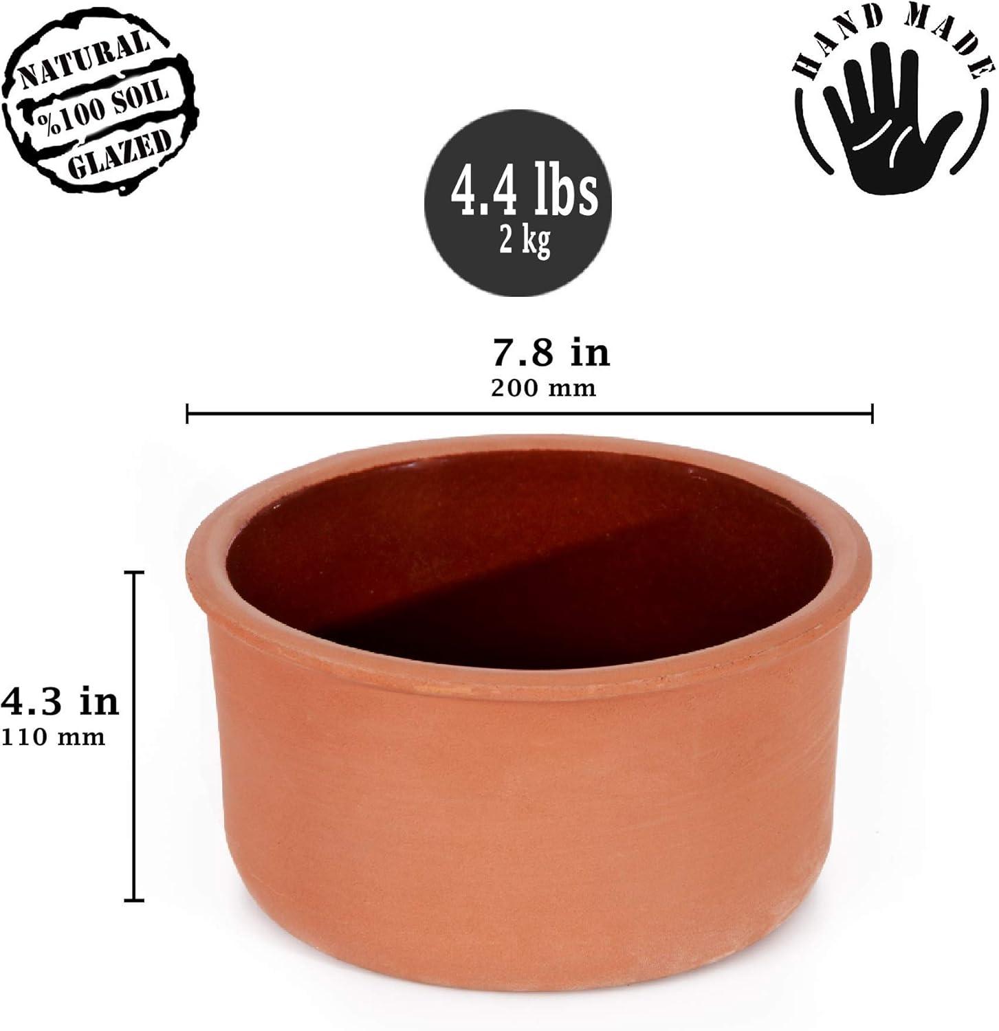 Handmade Glazed Terracotta Clay Yogurt Pot, 2.5 qt