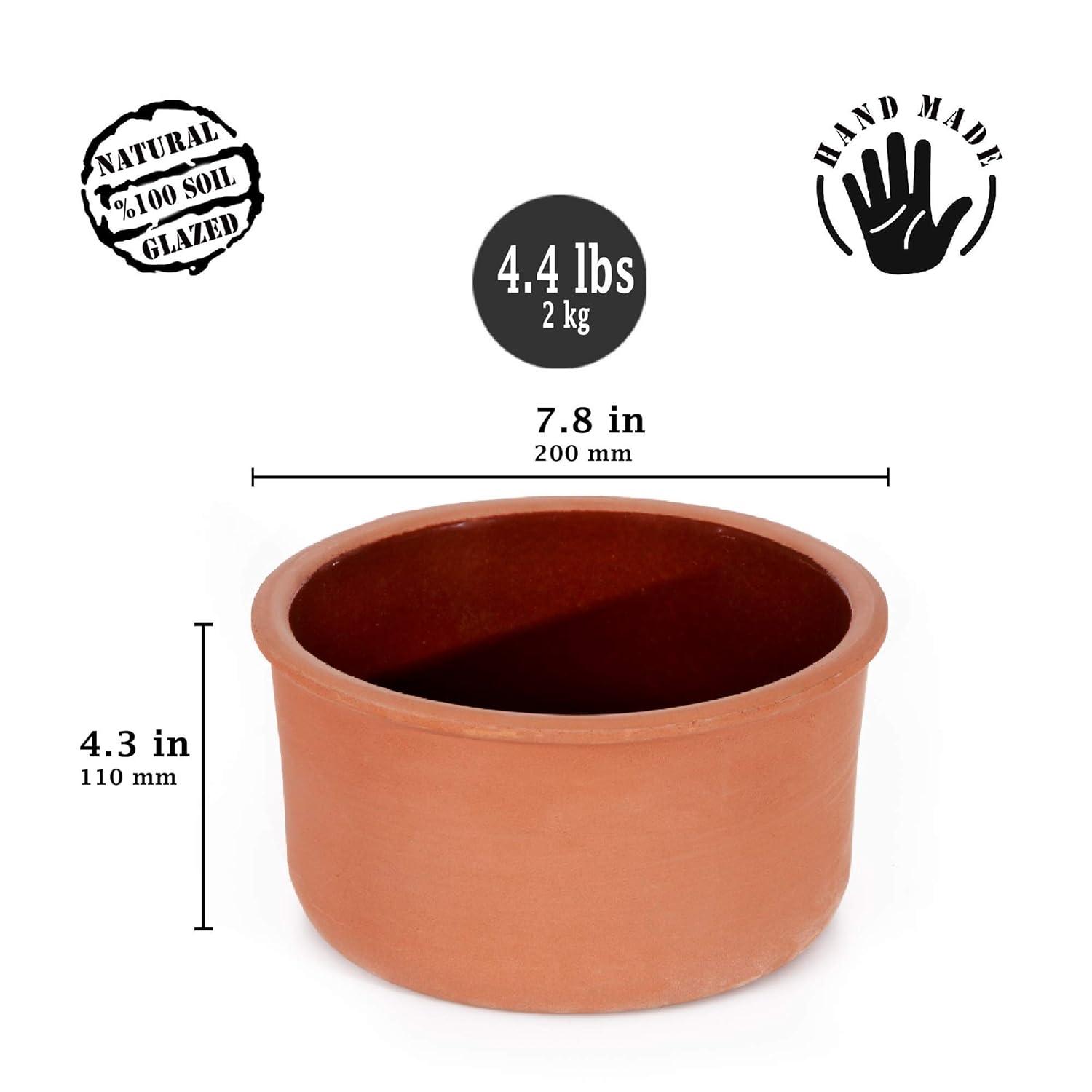 Earthen Clay Yogurt Pot, Glazed Terracotta Cookware, Clay Casserole Dish, 2.5 qt