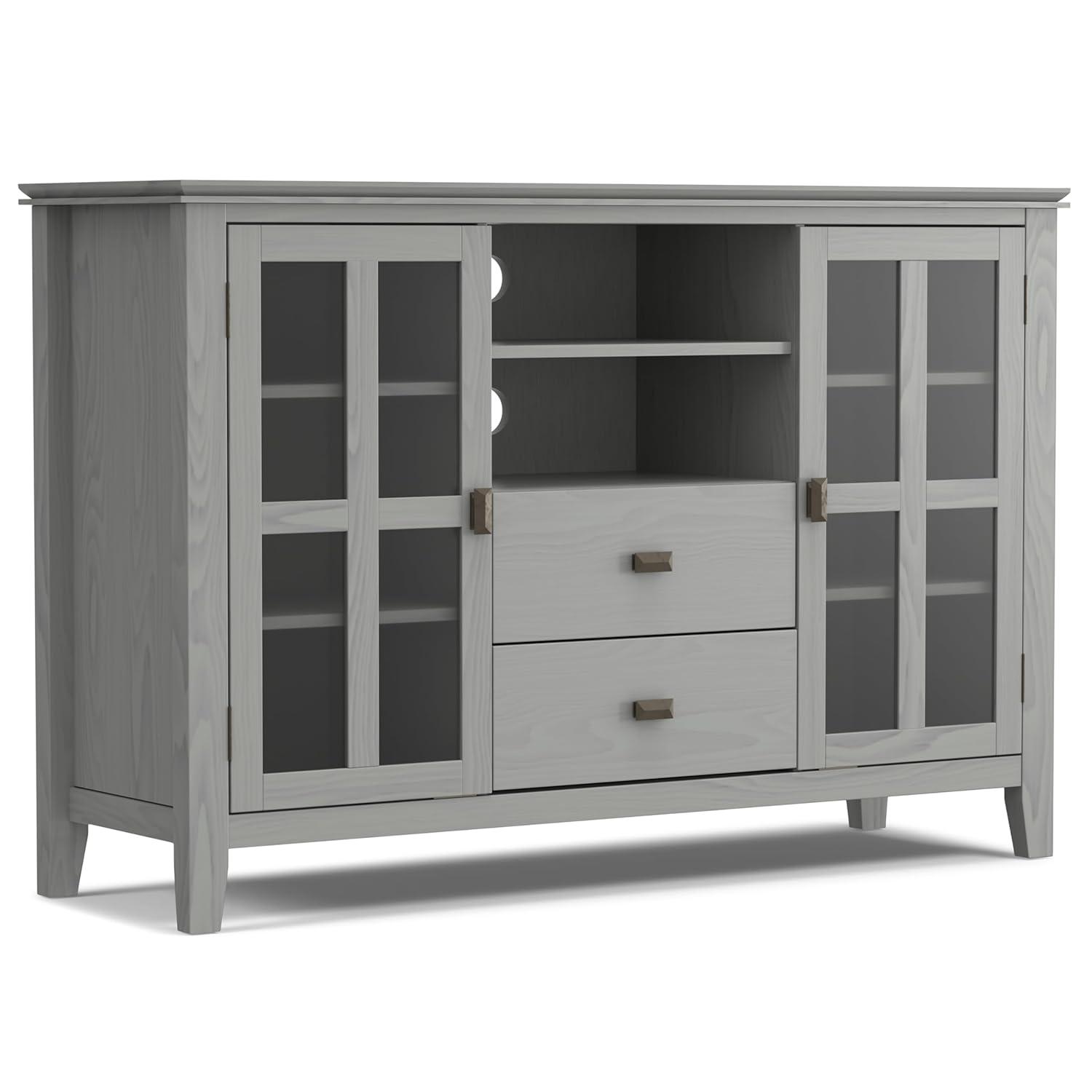 Simpli Home Artisan Solid Wood TV Media Stand in Fog Gray
