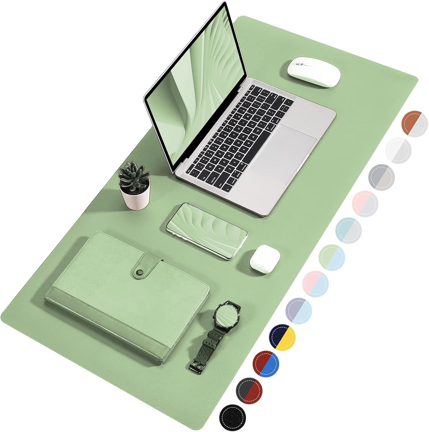 TOWWI Dual Sided Desk Pad, 24" x 14" PU Leather Desk Mat, Waterproof Desk Blotter Protector Mouse Pad (Dark Green/Light Green)