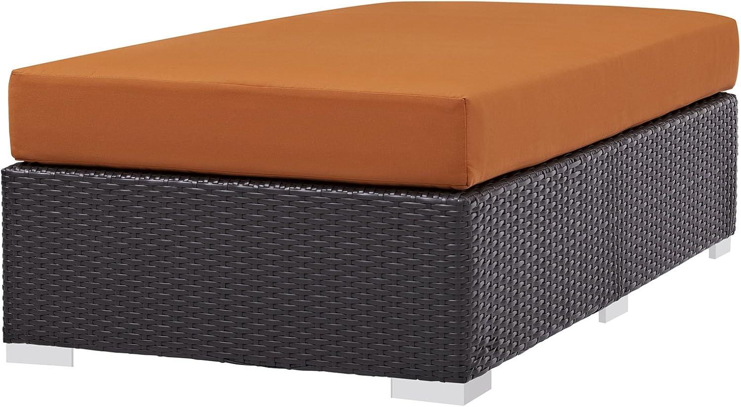 Modway Convene Wicker Rattan Outdoor Patio Rectangle Ottoman with Cushion in Espresso Orange