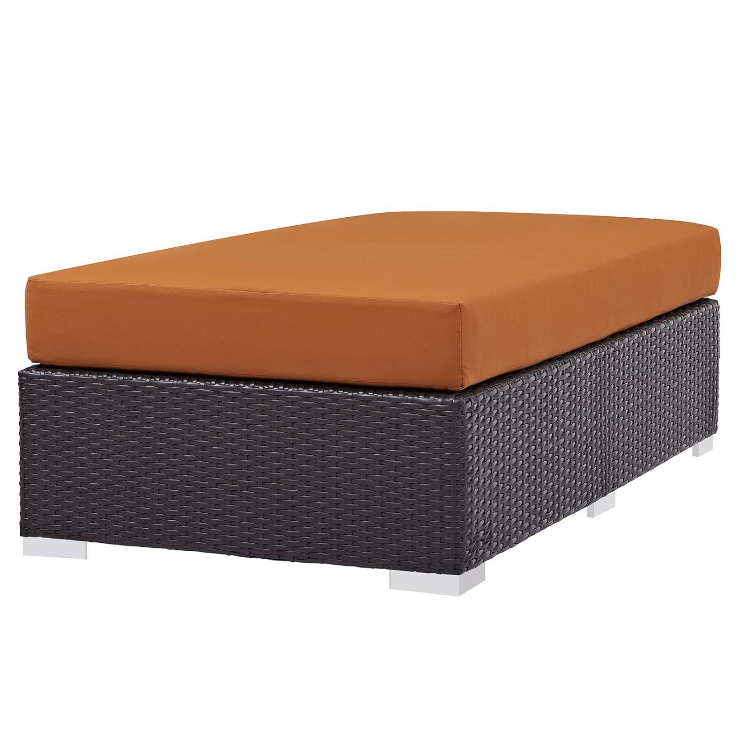 Modway Convene Wicker Rattan Outdoor Patio Rectangle Ottoman with Cushion in Espresso Orange