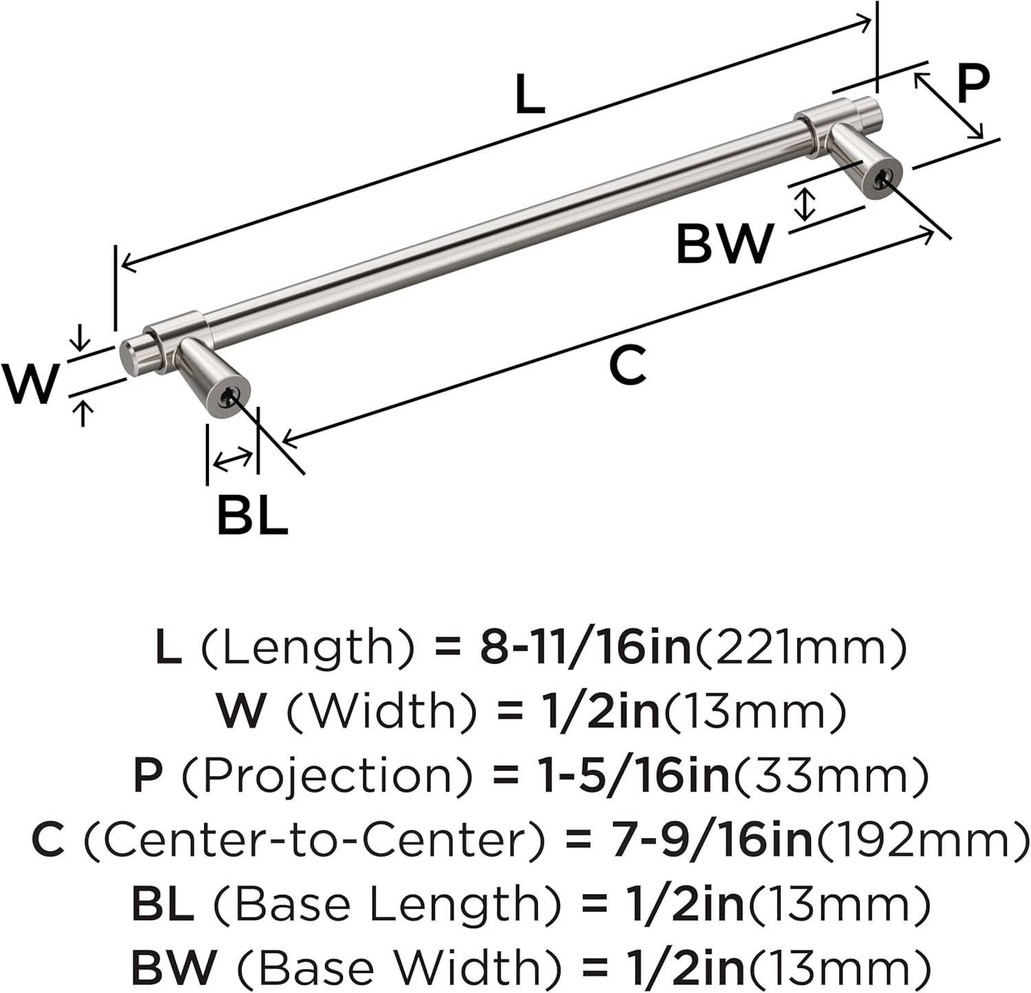 Amerock Destine 7-9/16 inch (192mm) Center-to-Center Polished Nickel Cabinet Pull