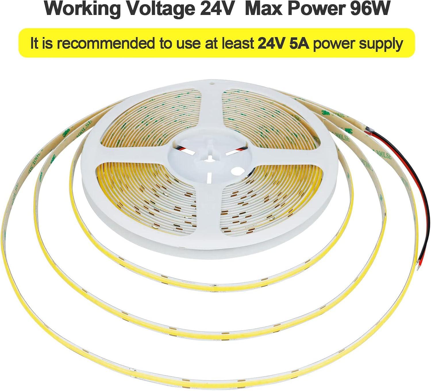 32.8ft(10M) 24V COB LED Strip Light Warm White 3000K 3840LEDs CRI 93+ 6800lm Uniform Glow Dotless IP20 Not Waterproof Flexible LED Tape Lights for DIY Cabinet Bedroom Home Decor(No Power Supply)