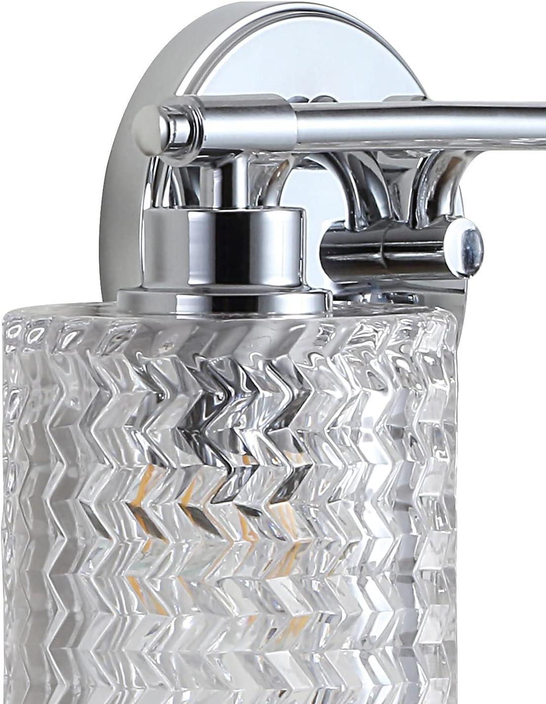 Spaulding Vintage 13" 2-Light Iron/Chevron Pattern Glass Farmhouse Cottage LED Vanity Light, Chrome