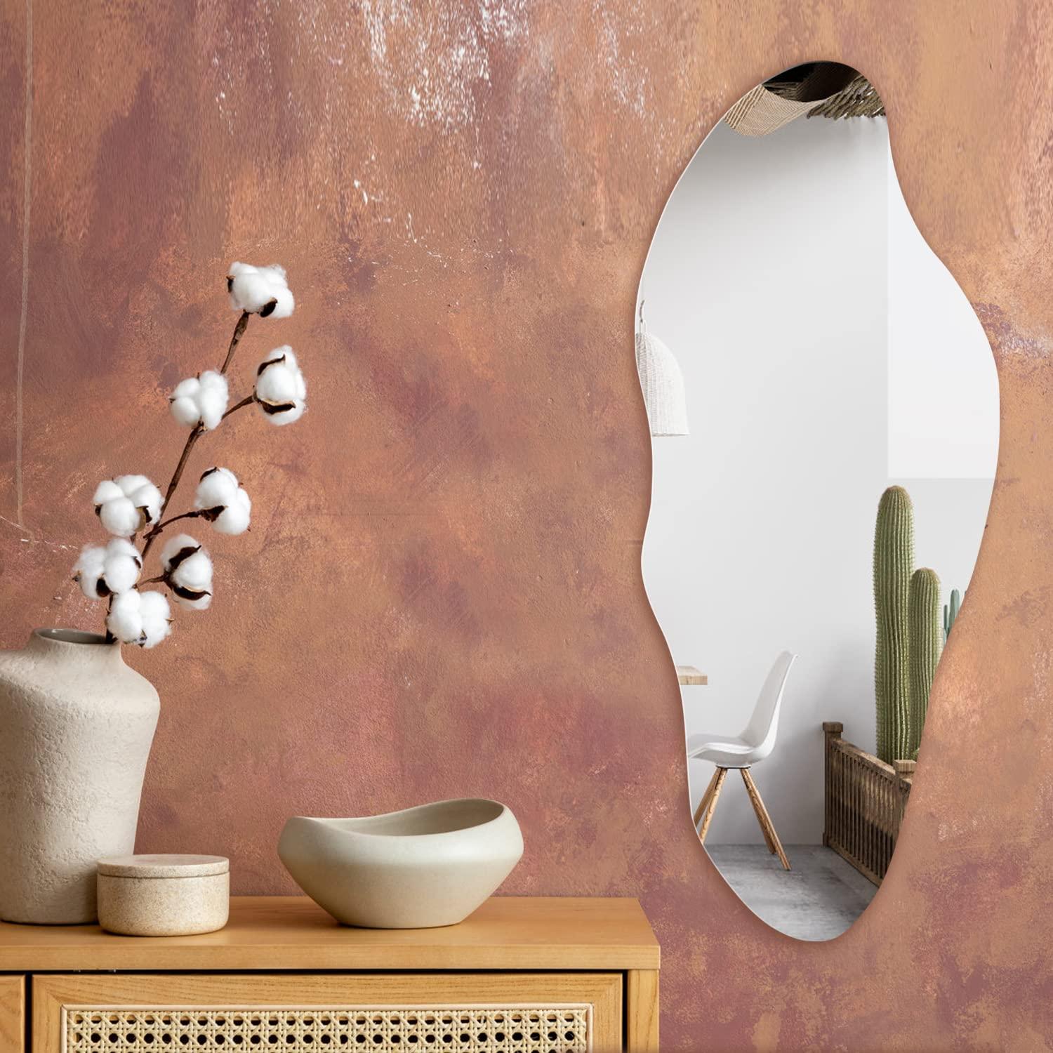 Ivy Bronx Irregular Wall Mirror, Asymmetrical Wall Mounted Mirror 19.6 X 47 Inch, Large Decorative Shaped Mirror For Living Room, Bedroom, Entryway, Lake Shape