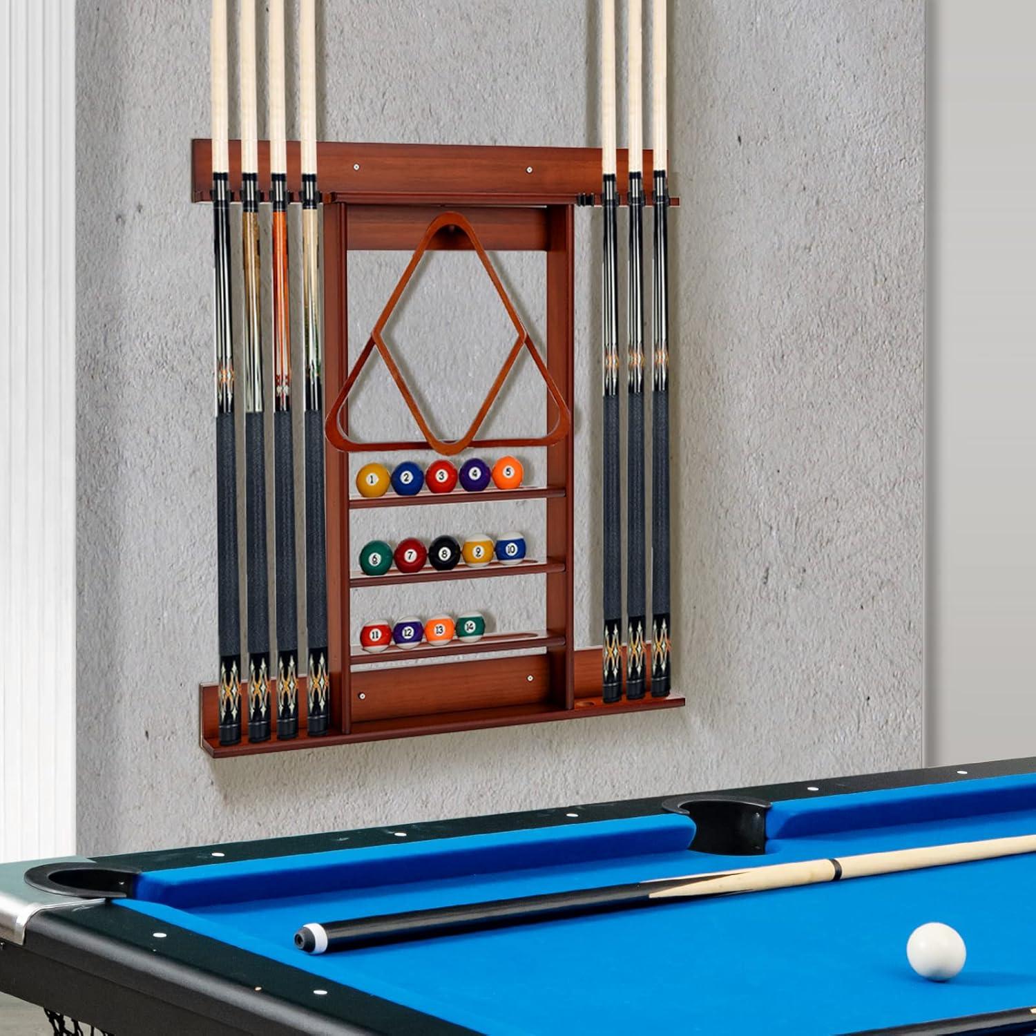 Topbuy Wall-Mounted Billiard Pool Cue Rack Pool Sticker Holder for Storing Cues & Pool Table Equipment Accessories Brown