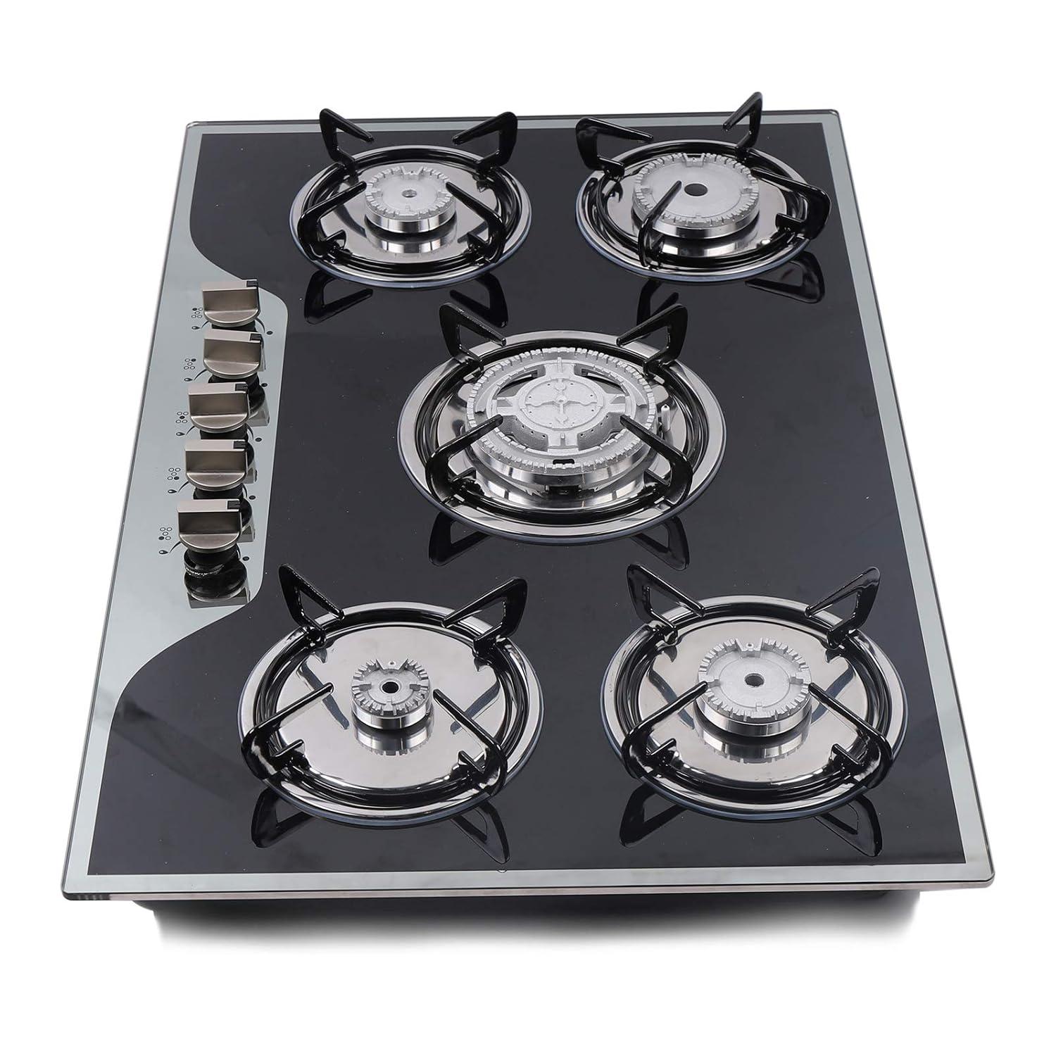 30"  Gas Stove Cooktop, 5 Burners Built-in Tempered Glass LPG/NG Stove with Flameout Protection for Kitchen Black