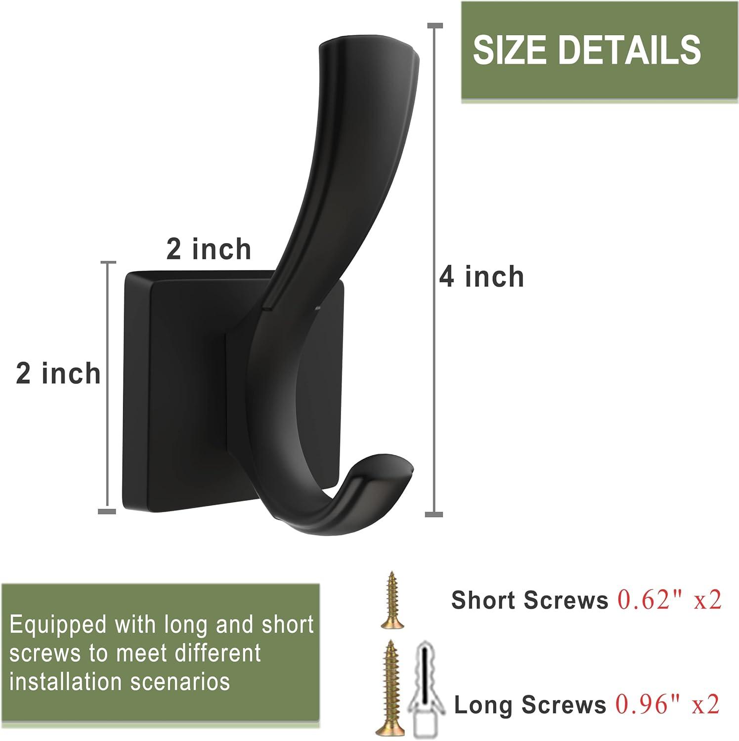 Heavy Duty Black Aluminum Wall Hooks for Coats and Towels